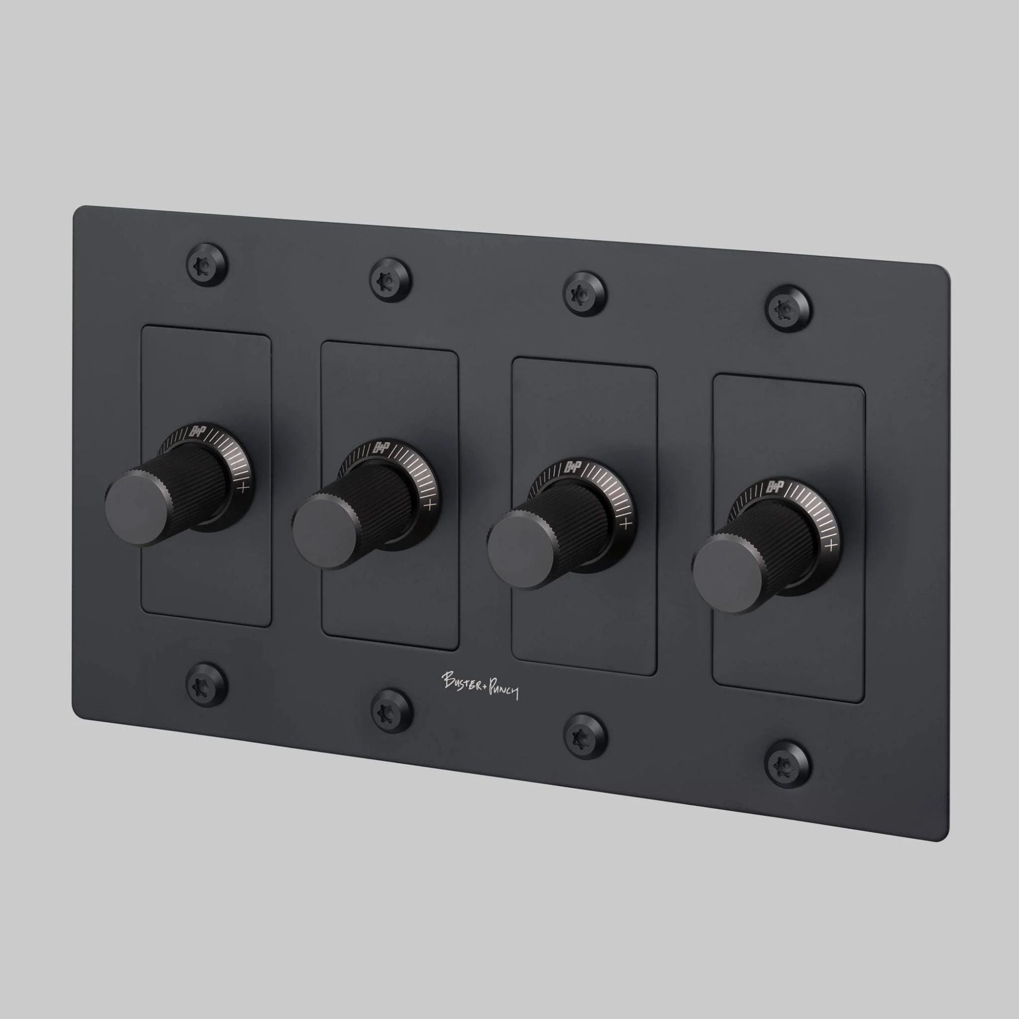 Buster + Punch NDK-024340 Linear 4-Gang LED Dimmer With Logo, 250W, Rotary, Black