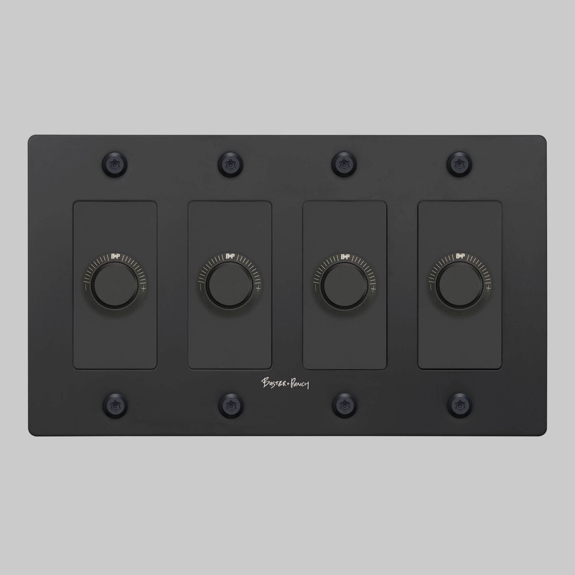 Buster + Punch NDK-024340 Linear 4-Gang LED Dimmer With Logo, 250W, Rotary, Black