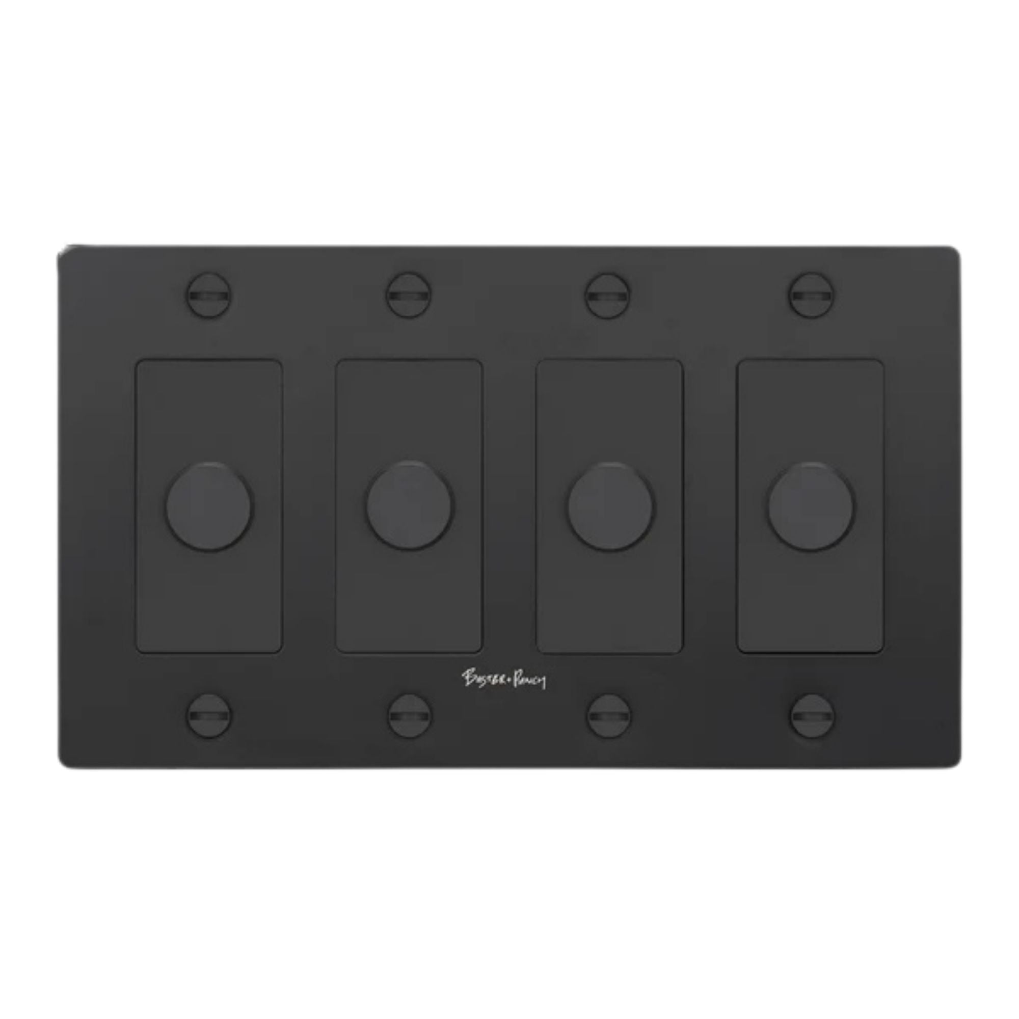 Buster + Punch NDK-024351 Cross 4-Gang LED Dimmer With Logo, 250W, Rotary, Black