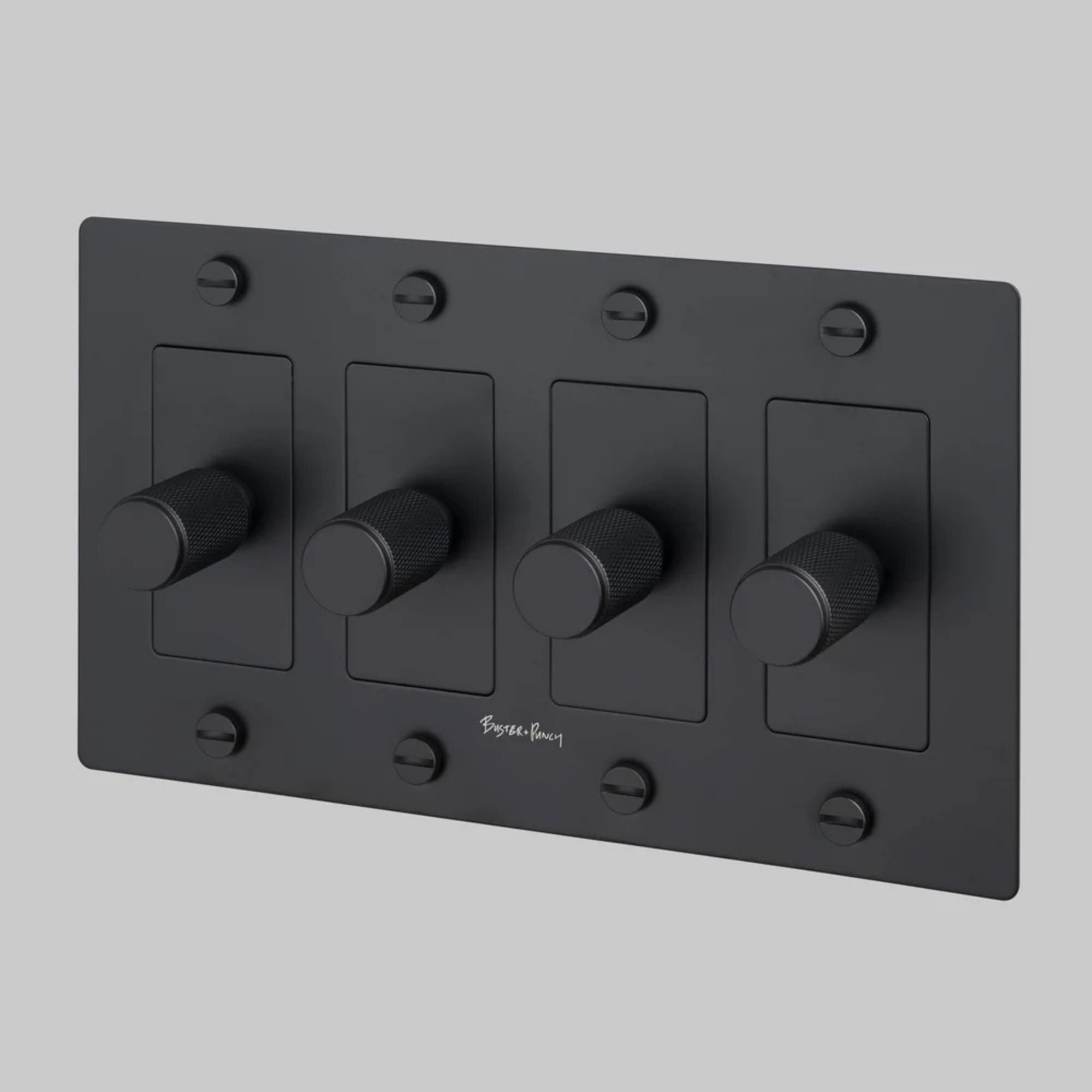 Buster + Punch NDK-024351 Cross 4-Gang LED Dimmer With Logo, 250W, Rotary, Black