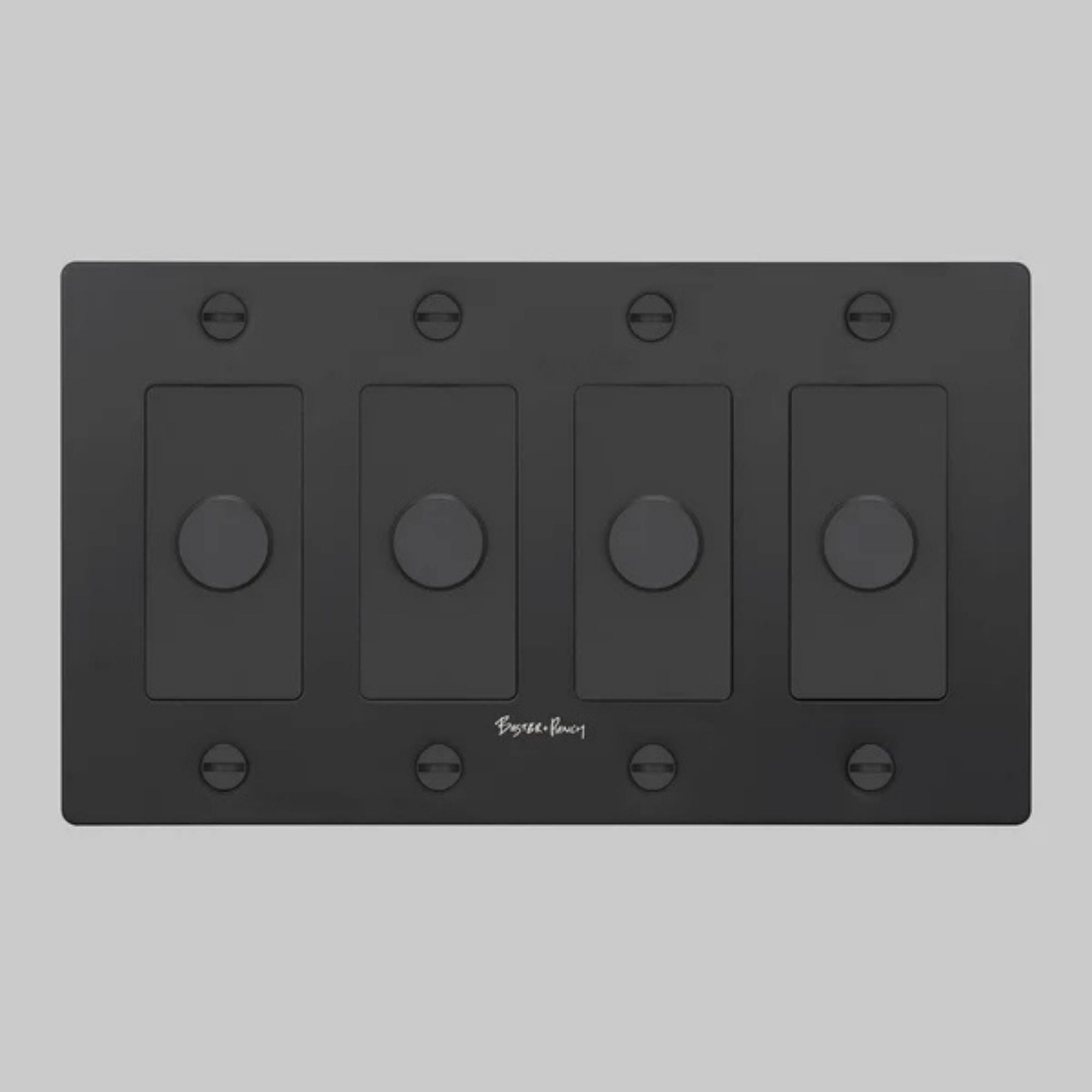 Buster + Punch NDK-024351 Cross 4-Gang LED Dimmer With Logo, 250W, Rotary, Black