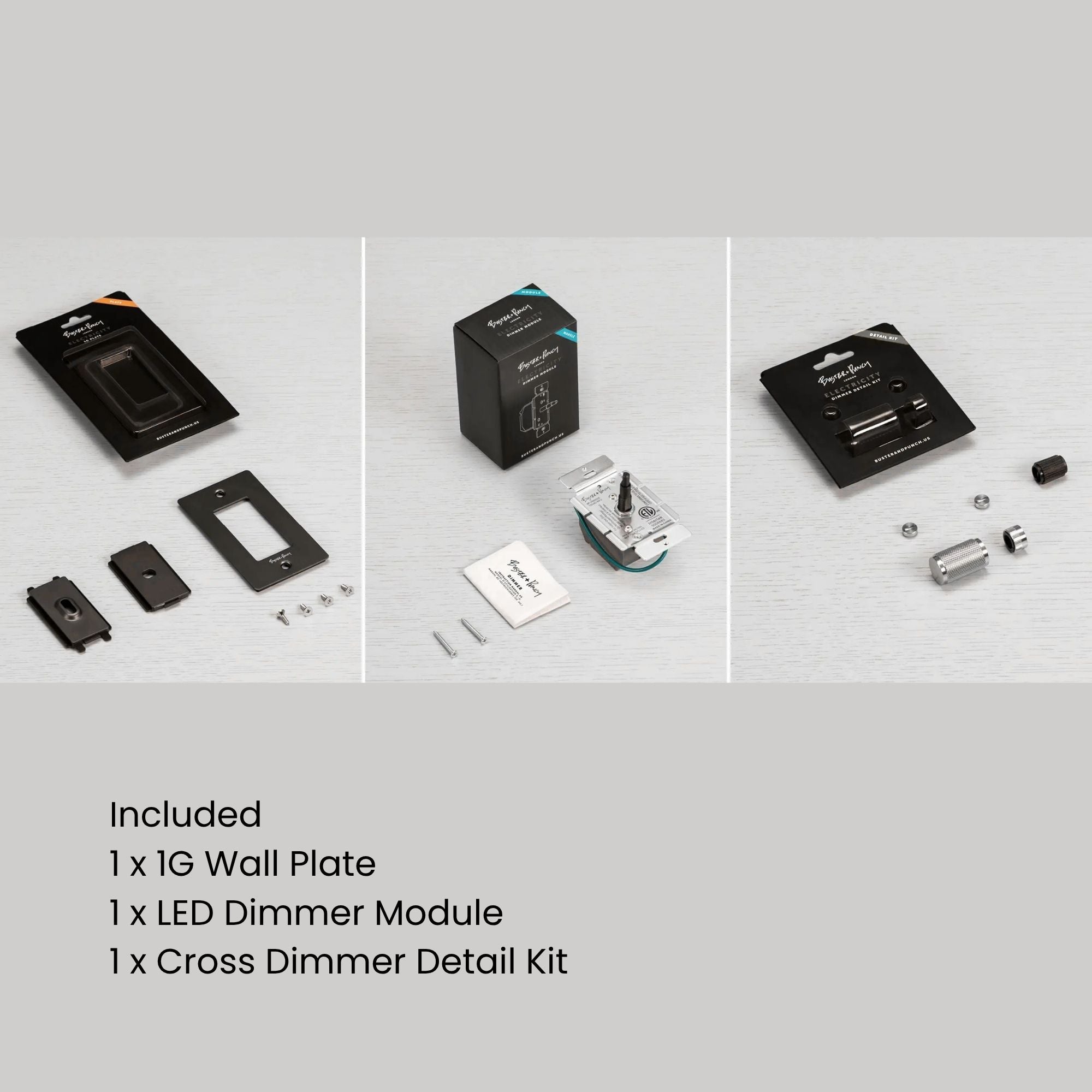 Buster + Punch NDK-024355 Cross 1-Gang LED Dimmer Without Logo, 250W, Rotary, Black