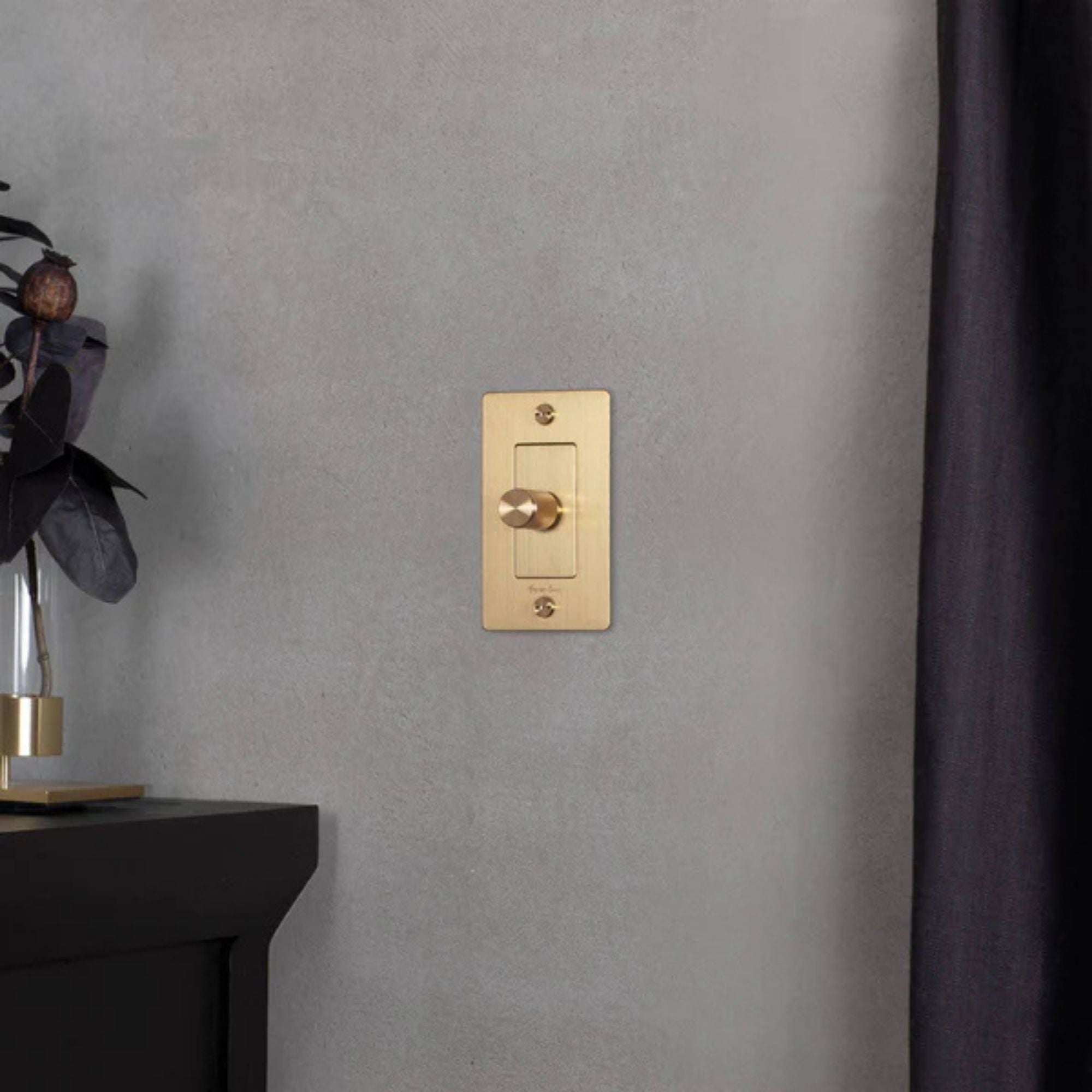 Buster + Punch NDK-054351 Cross 1-Gang LED Dimmer With Logo, 250W, Rotary, Brass
