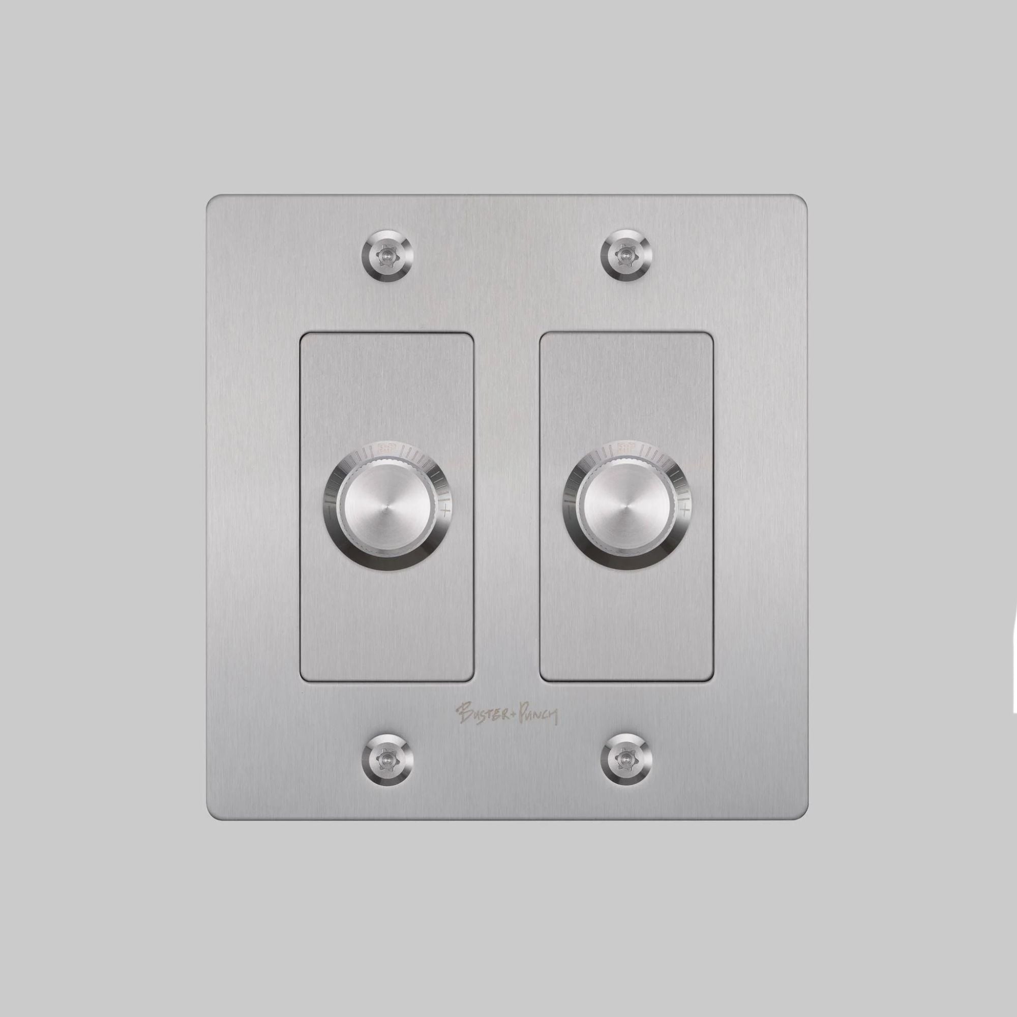 Buster + Punch NDK-074303 Linear 2-Gang LED Dimmer With Logo, 250W, Rotary, Steel