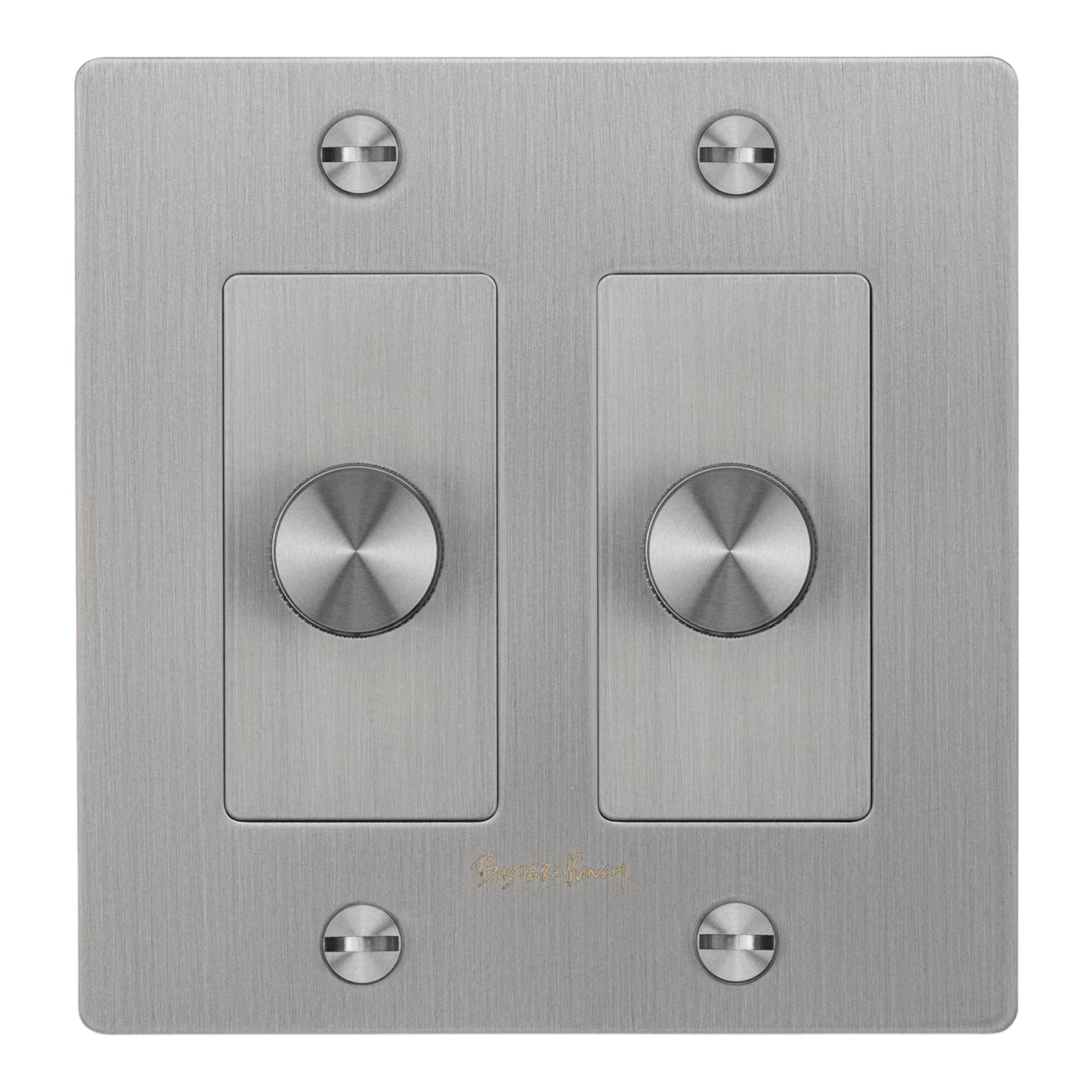 Buster + Punch NDK-074313 Cross 2-Gang LED Dimmer With Logo, 250W, Rotary, Steel