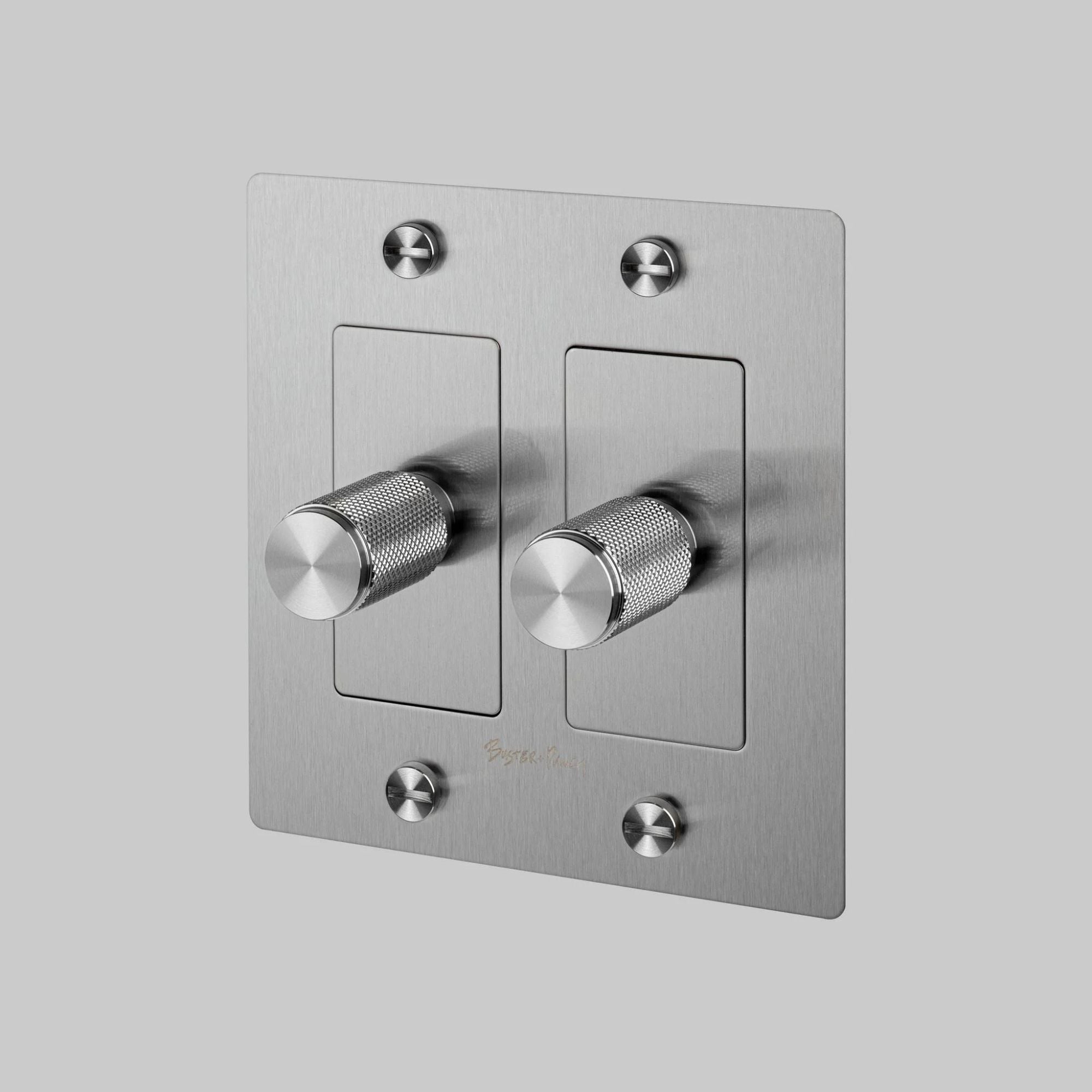 Buster + Punch NDK-074313 Cross 2-Gang LED Dimmer With Logo, 250W, Rotary, Steel