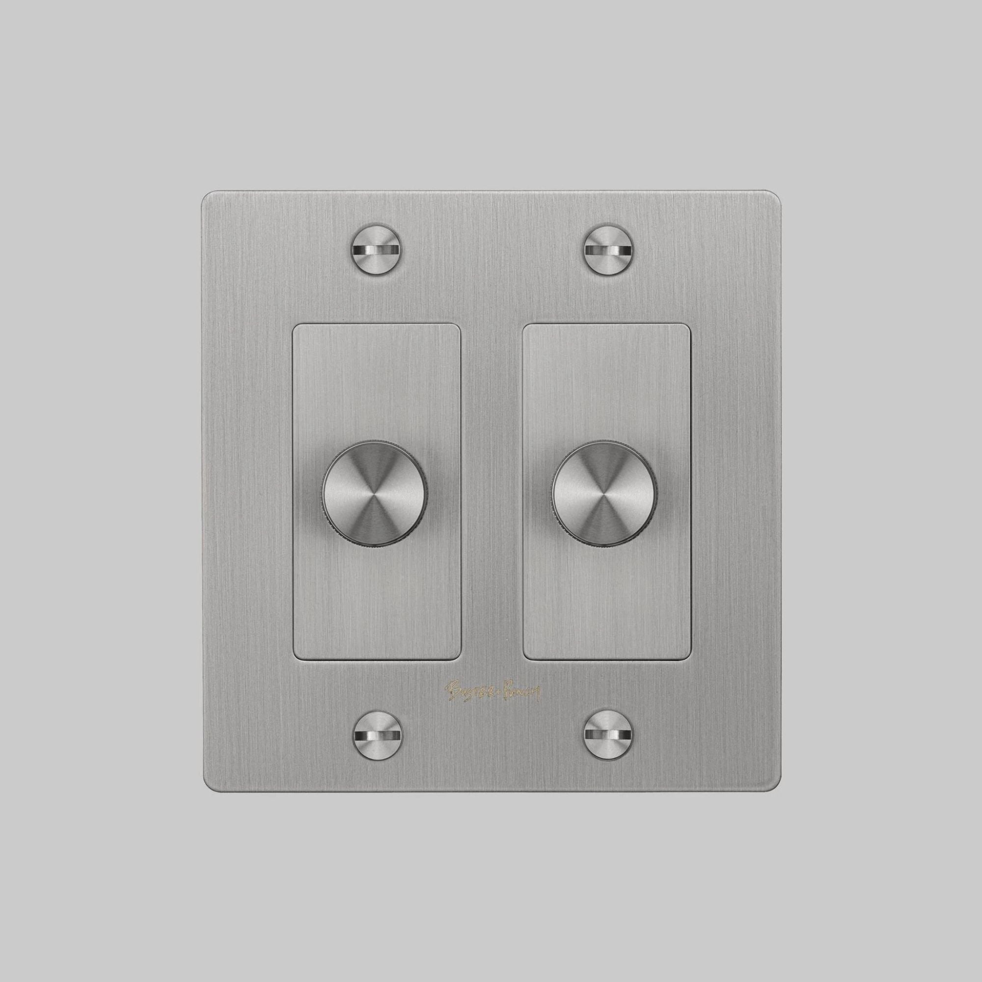 Buster + Punch NDK-074313 Cross 2-Gang LED Dimmer With Logo, 250W, Rotary, Steel