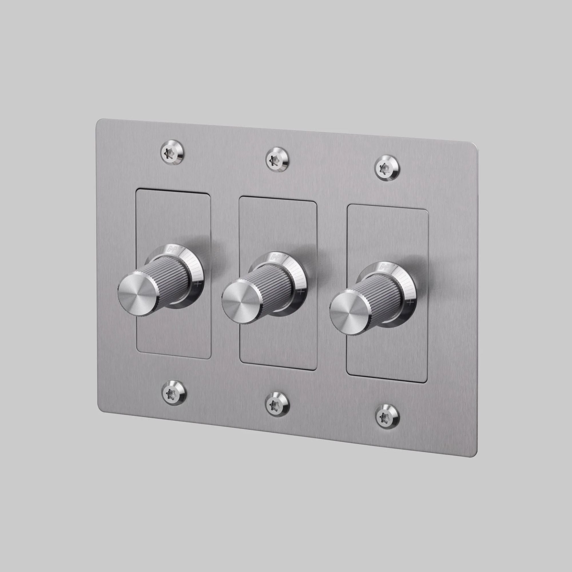 Buster + Punch NDK-074328 Linear 3-Gang LED Dimmer Without Logo, 250W, Rotary, Steel