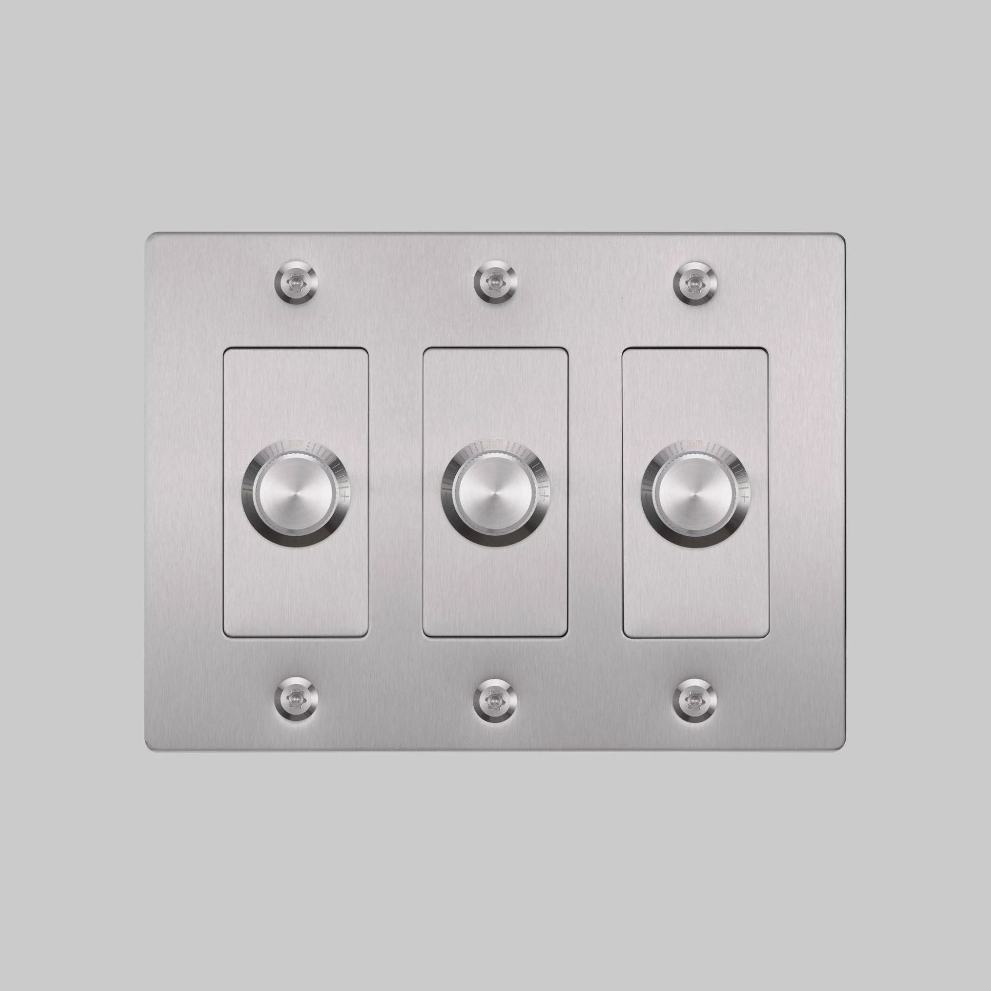 Buster + Punch NDK-074328 Linear 3-Gang LED Dimmer Without Logo, 250W, Rotary, Steel