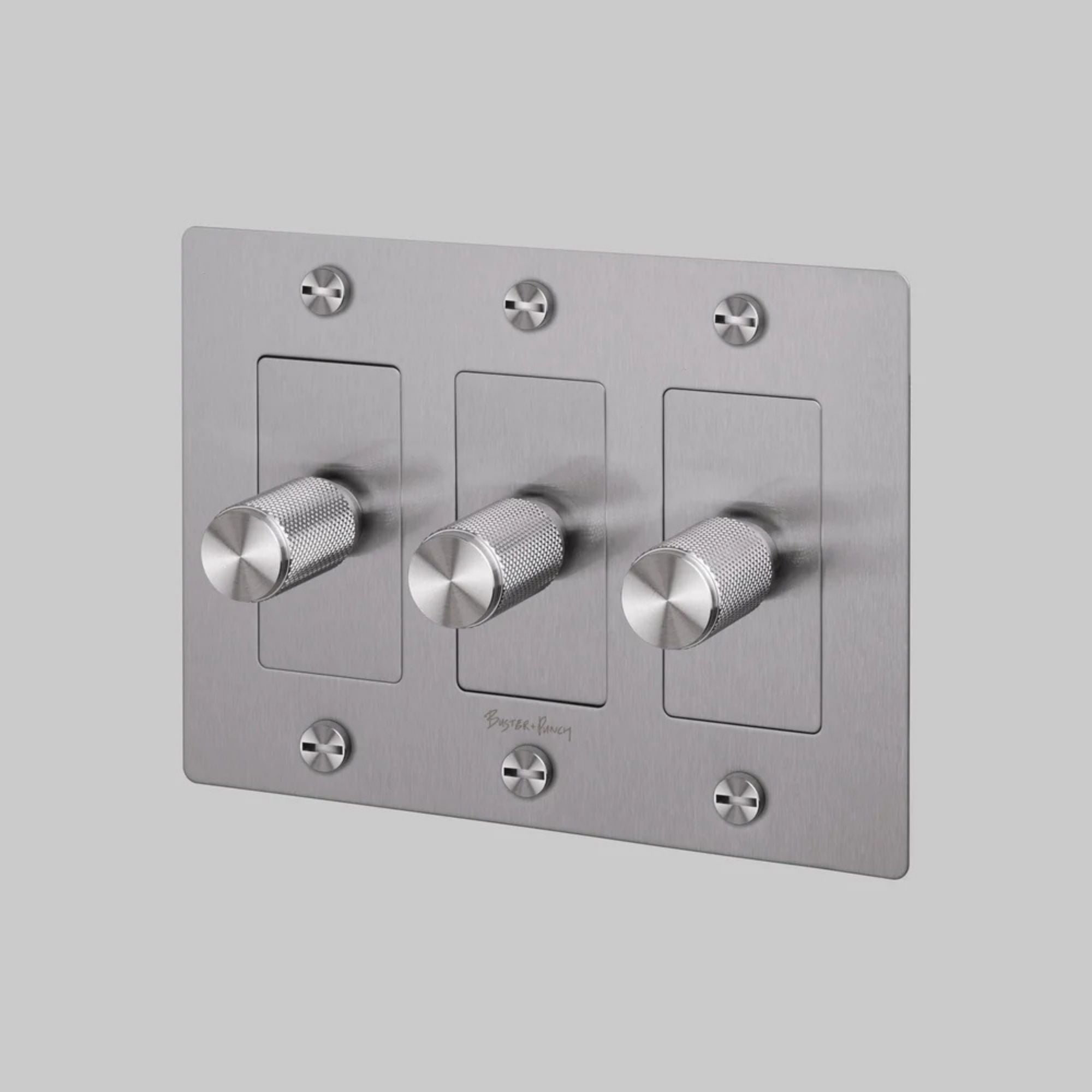 Buster + Punch NDK-074333 Cross 3-Gang LED Dimmer With Logo, 250W, Rotary, Steel