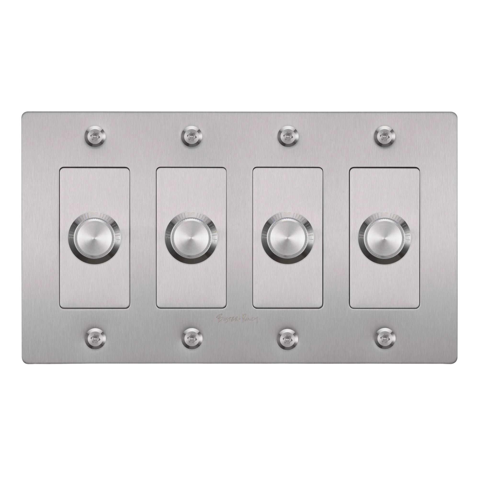 Buster + Punch NDK-074343 Linear 4-Gang LED Dimmer With Logo, 250W, Rotary, Steel