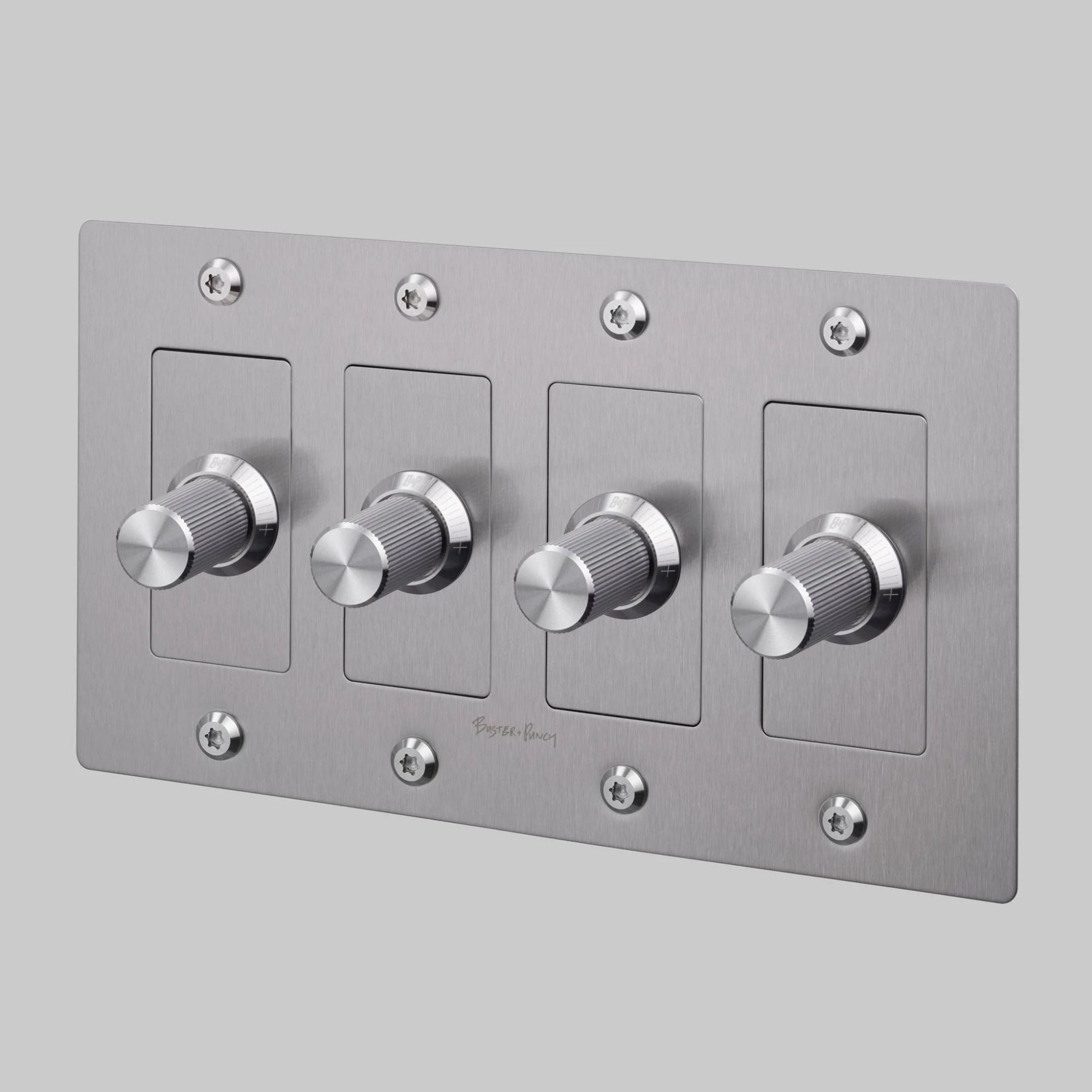 Buster + Punch NDK-074343 Linear 4-Gang LED Dimmer With Logo, 250W, Rotary, Steel