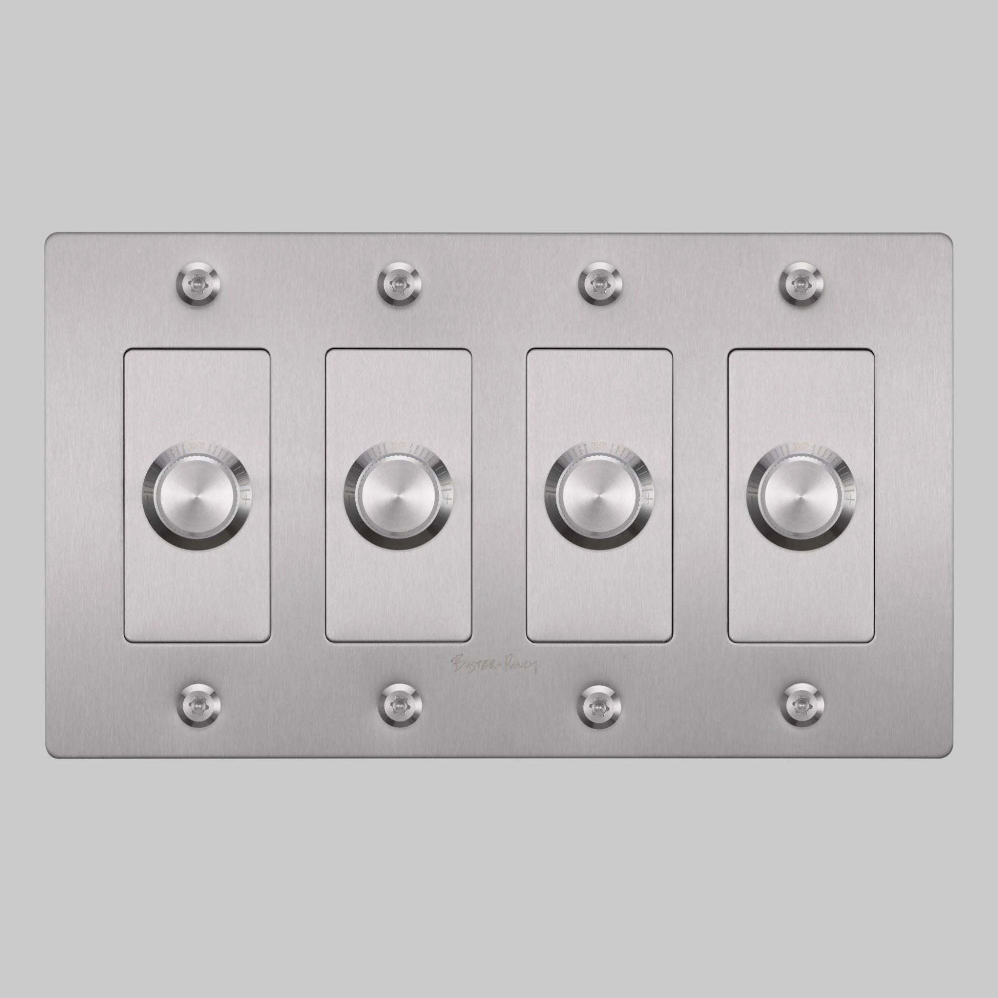 Buster + Punch NDK-074343 Linear 4-Gang LED Dimmer With Logo, 250W, Rotary, Steel