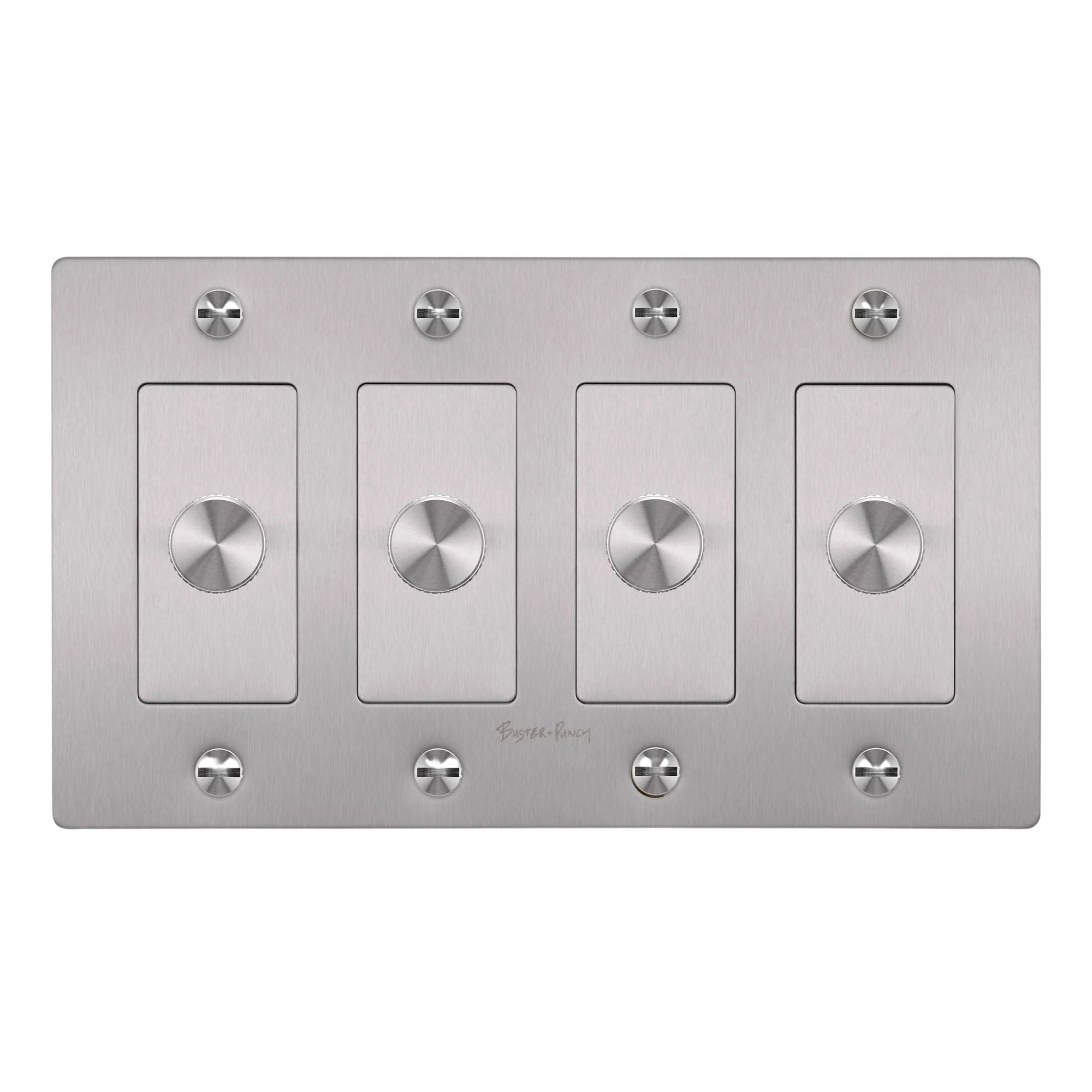Buster + Punch NDK-074354 Cross 4-Gang LED Dimmer With Logo, 250W, Rotary, Steel