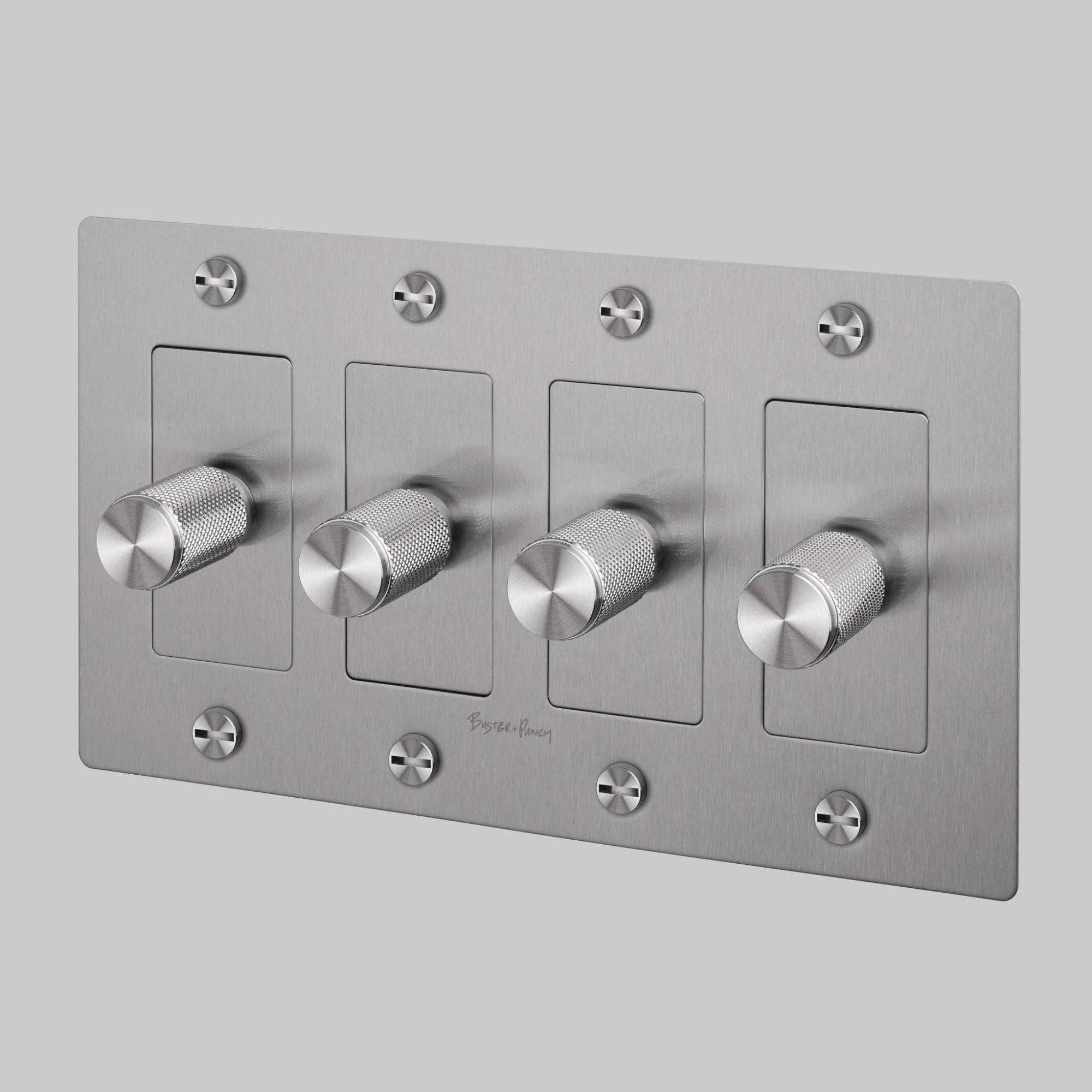 Buster + Punch NDK-074354 Cross 4-Gang LED Dimmer With Logo, 250W, Rotary, Steel