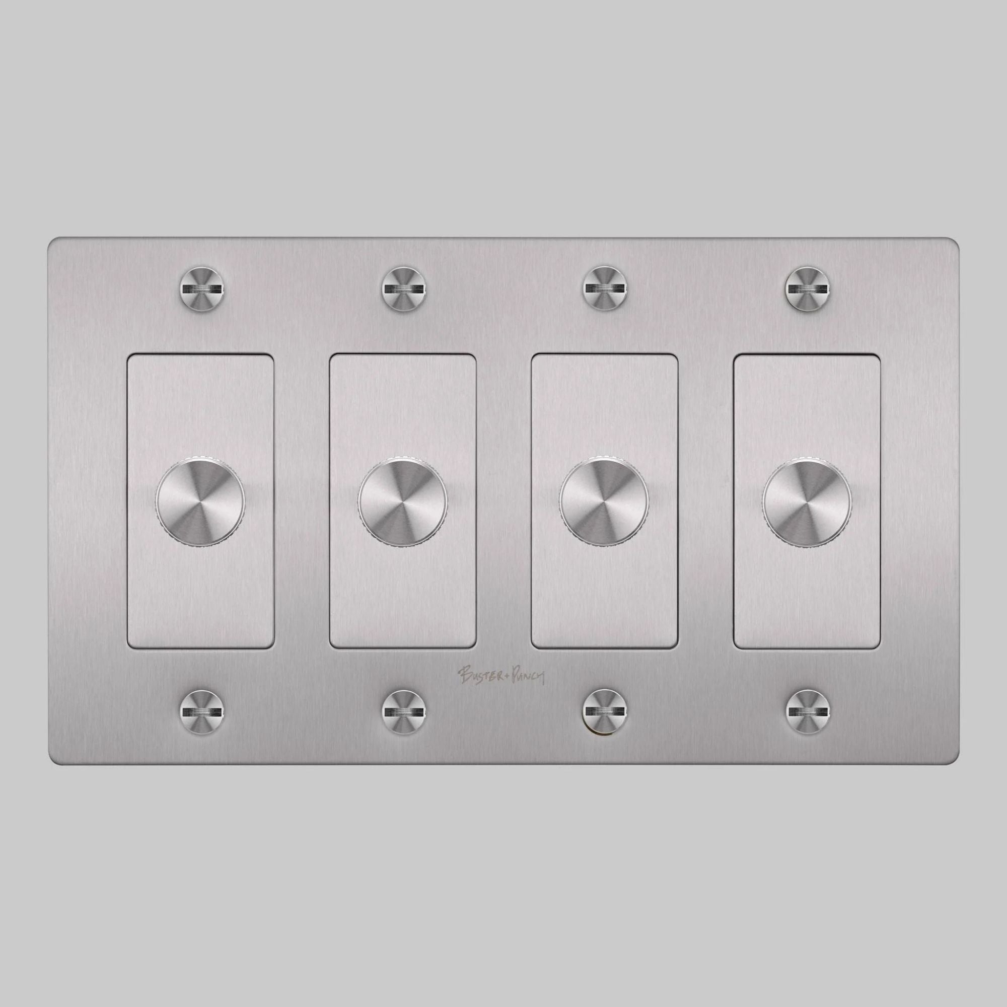 Buster + Punch NDK-074354 Cross 4-Gang LED Dimmer With Logo, 250W, Rotary, Steel