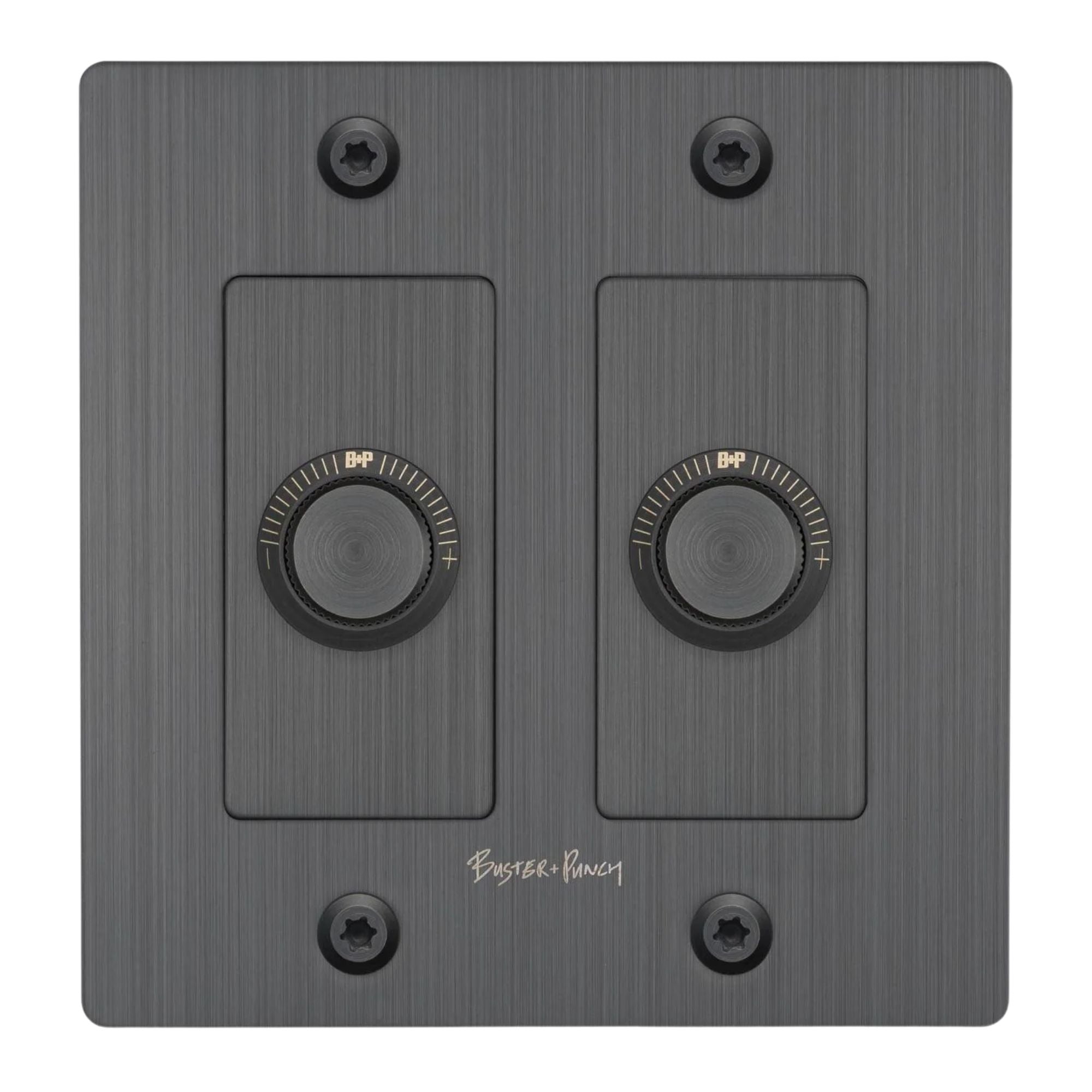 Buster + Punch NDK-094302 Linear 2-Gang LED Dimmer With Logo, 250W, Rotary, Smoked Bronze