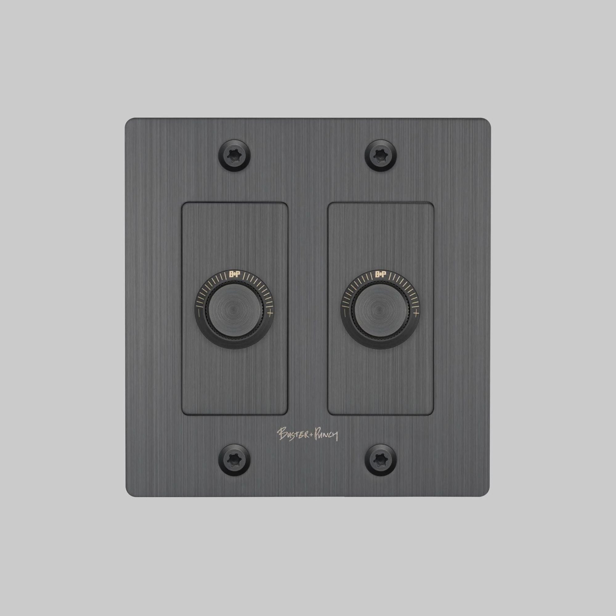 Buster + Punch NDK-094302 Linear 2-Gang LED Dimmer With Logo, 250W, Rotary, Smoked Bronze