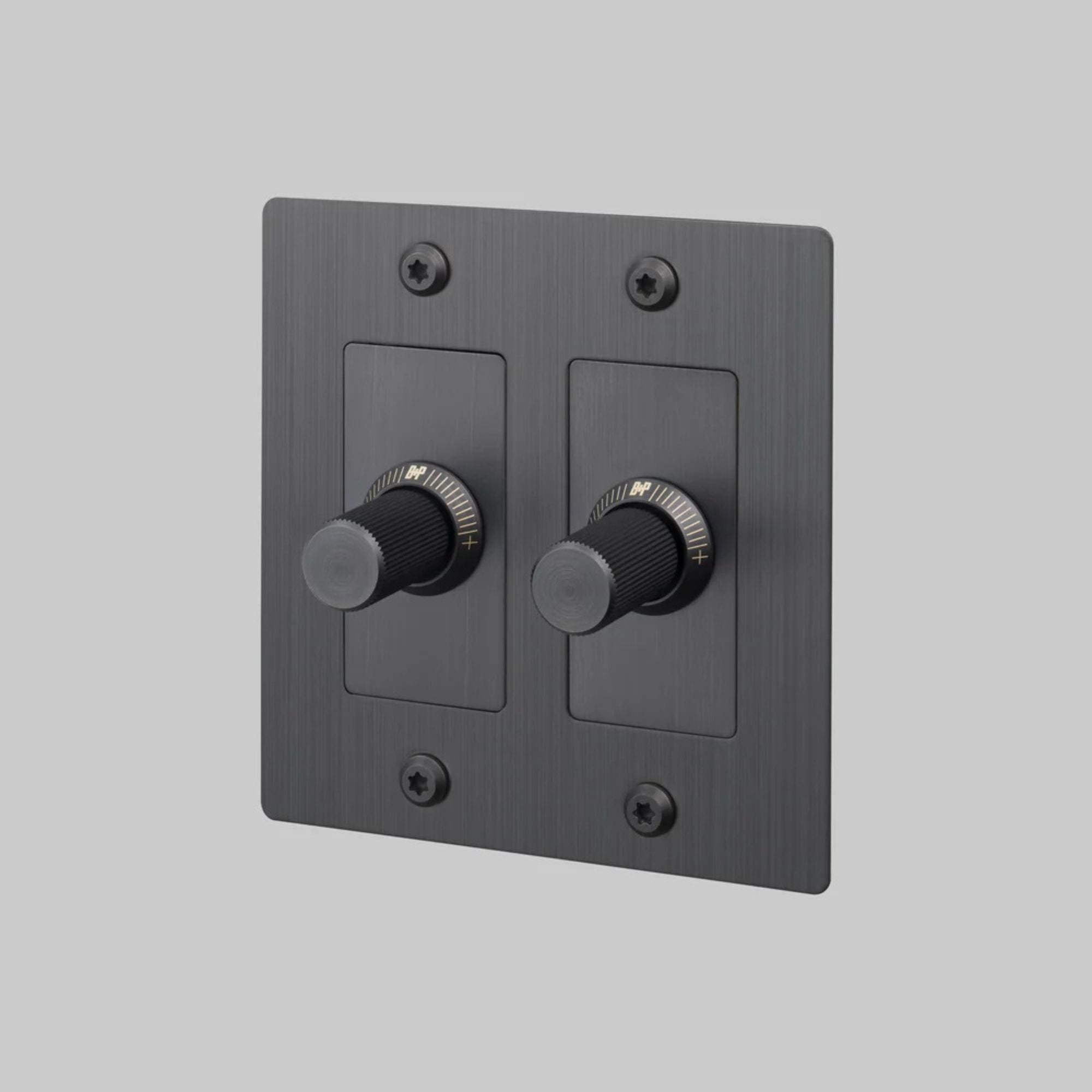 Buster + Punch NDK-094307 Linear 2-Gang LED Dimmer Without Logo, 250W, Rotary, Smoked Bronze