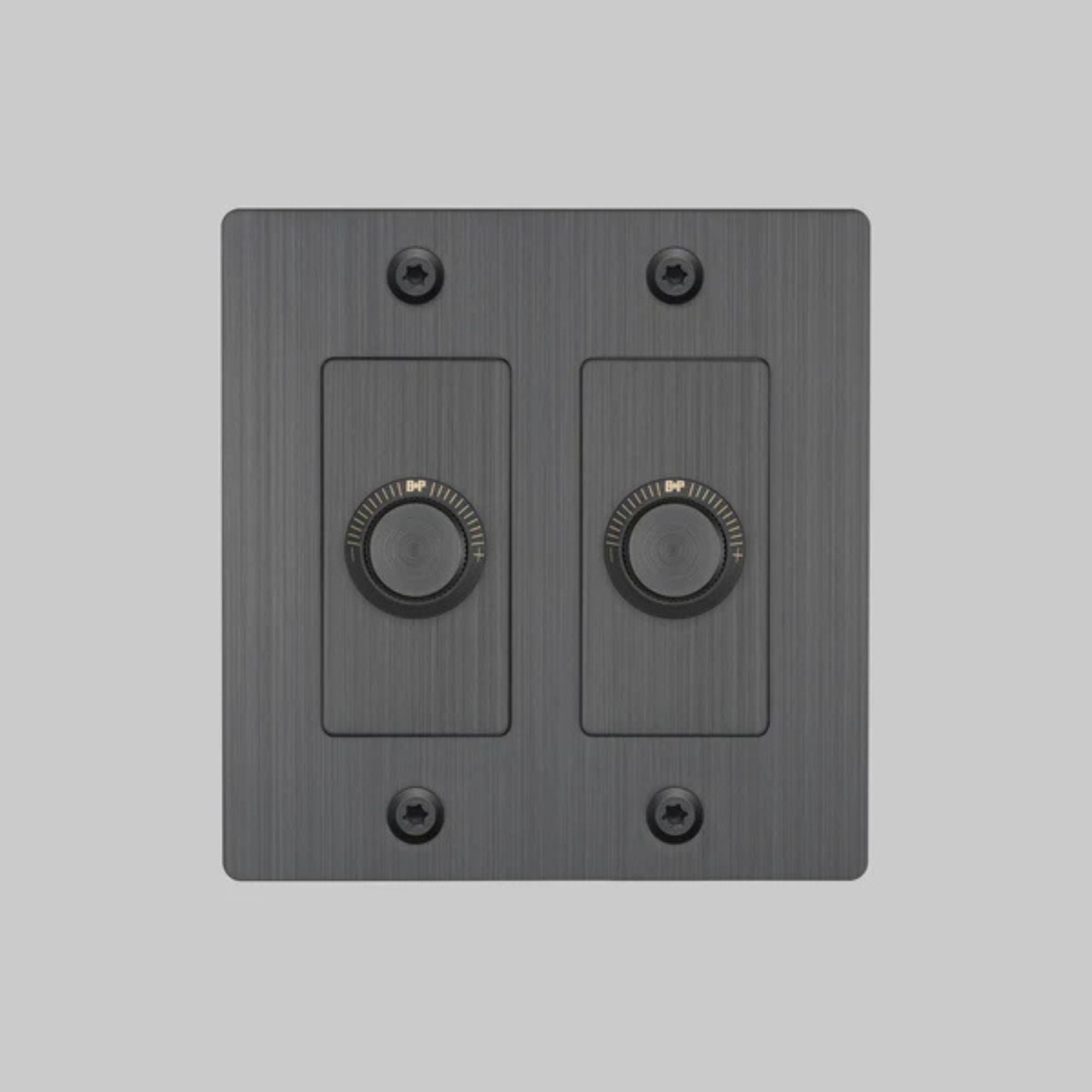 Buster + Punch NDK-094307 Linear 2-Gang LED Dimmer Without Logo, 250W, Rotary, Smoked Bronze