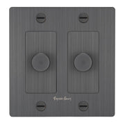 Buster + Punch NDK-094312 Cross 2-Gang LED Dimmer With Logo, 250W, Rotary, Smoked Bronze