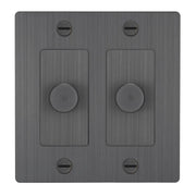 Buster + Punch NDK-094317 Cross 2-Gang LED Dimmer Without Logo, Rotary, 250W, Smoked Bronze
