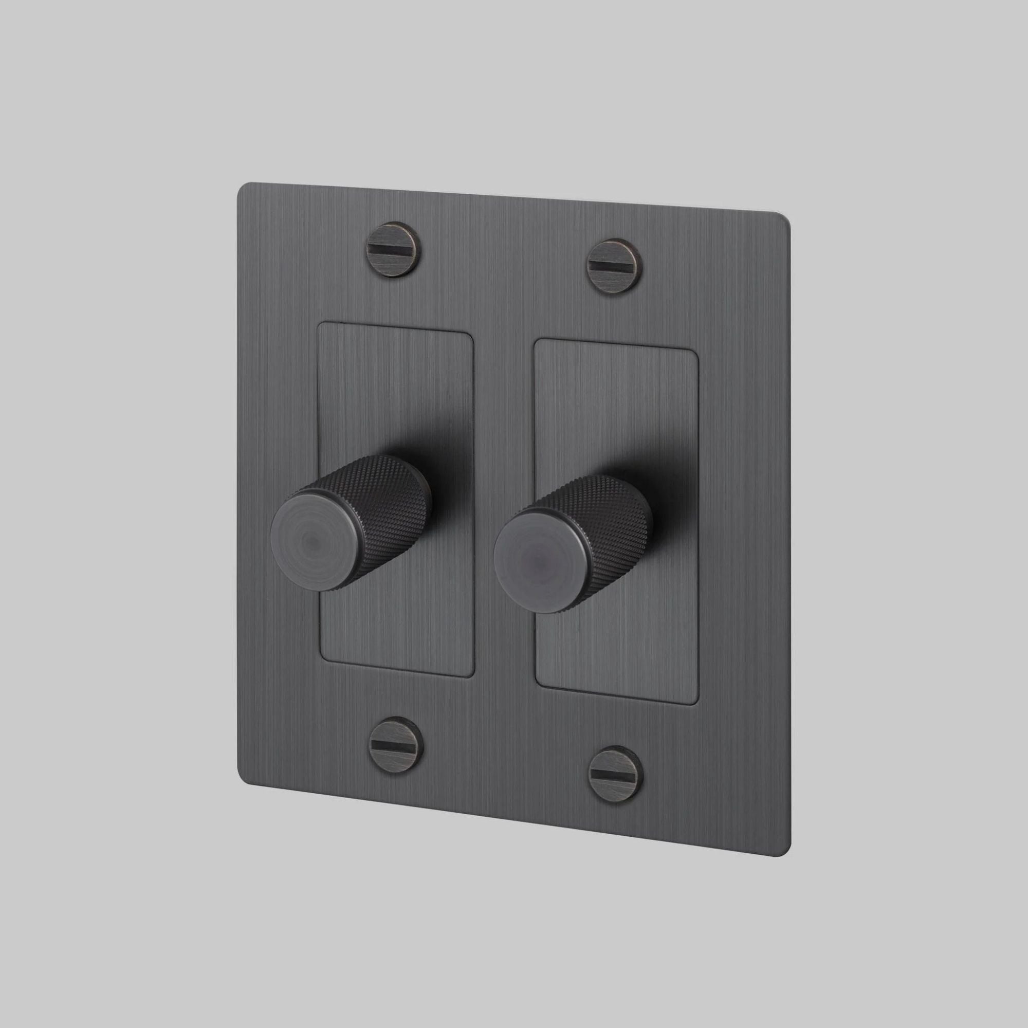 Buster + Punch NDK-094317 Cross 2-Gang LED Dimmer Without Logo, Rotary, 250W, Smoked Bronze
