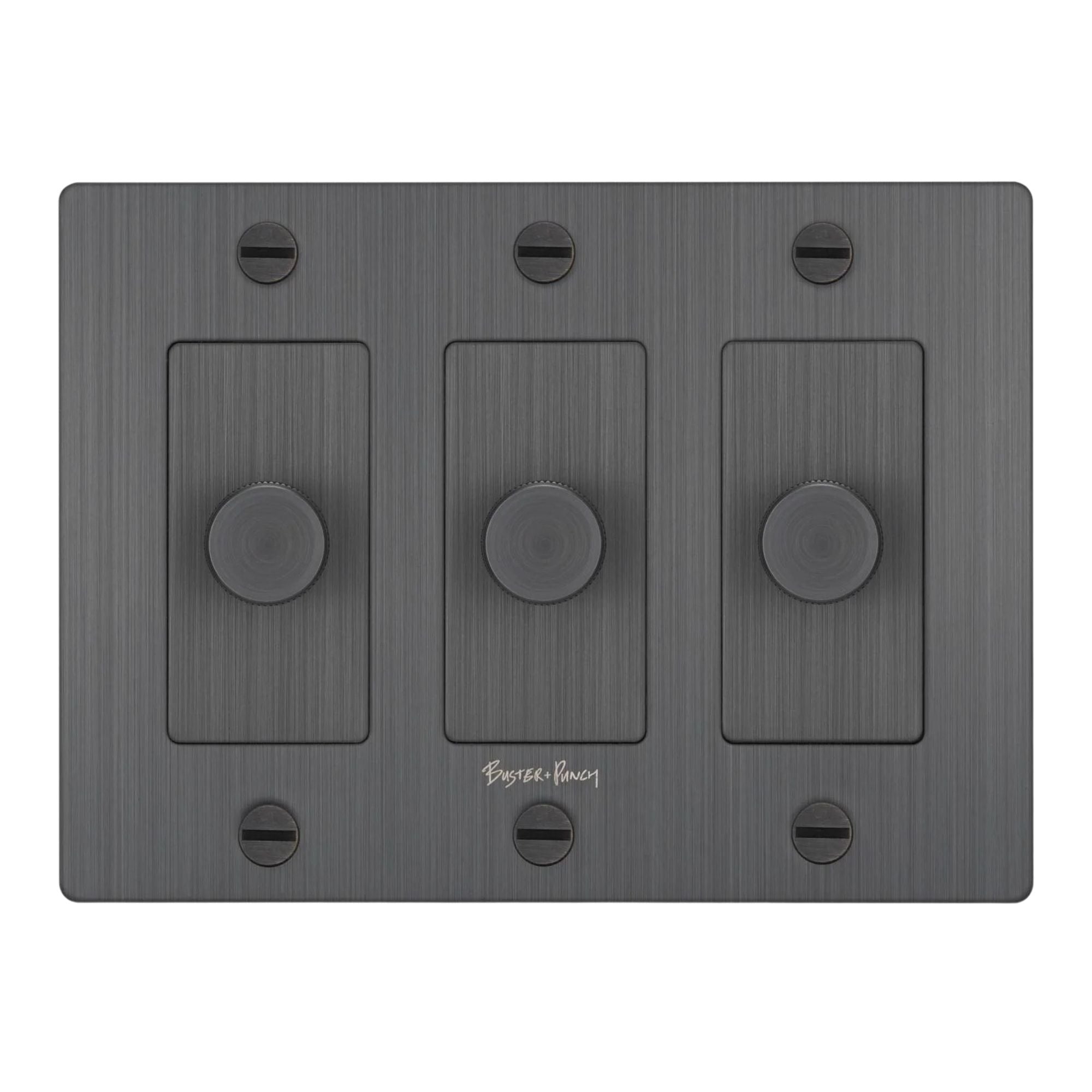 Buster + Punch NDK-094322 Linear 3-Gang LED Dimmer With Logo, 250W, Rotary, Smoked Bronze