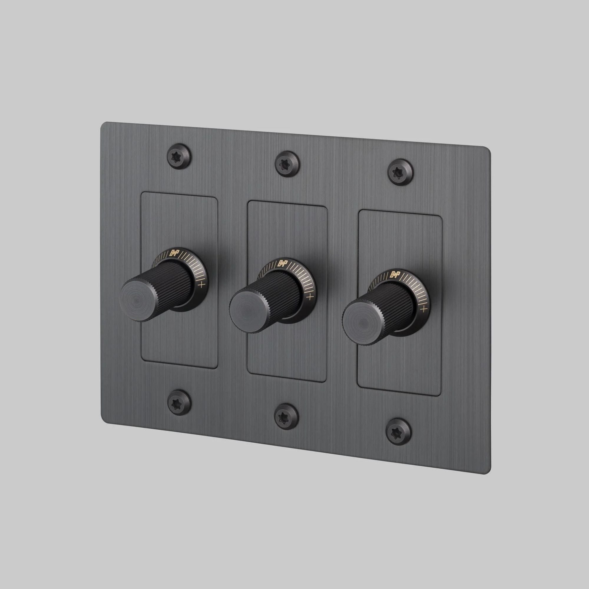 Buster + Punch NDK-094327 Linear 3-Gang LED Dimmer Without Logo, 250W, Rotary, Smoked Bronze