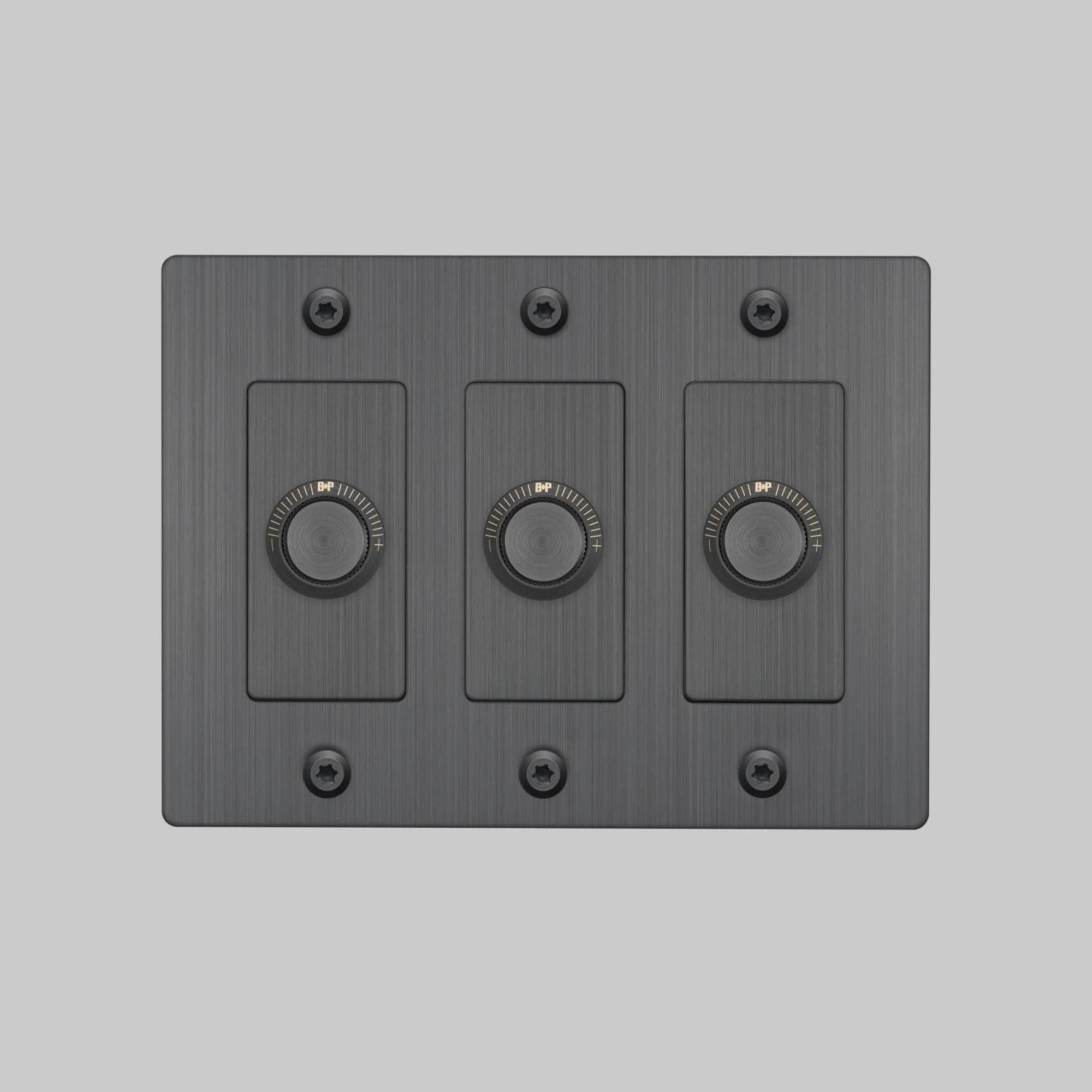 Buster + Punch NDK-094327 Linear 3-Gang LED Dimmer Without Logo, 250W, Rotary, Smoked Bronze