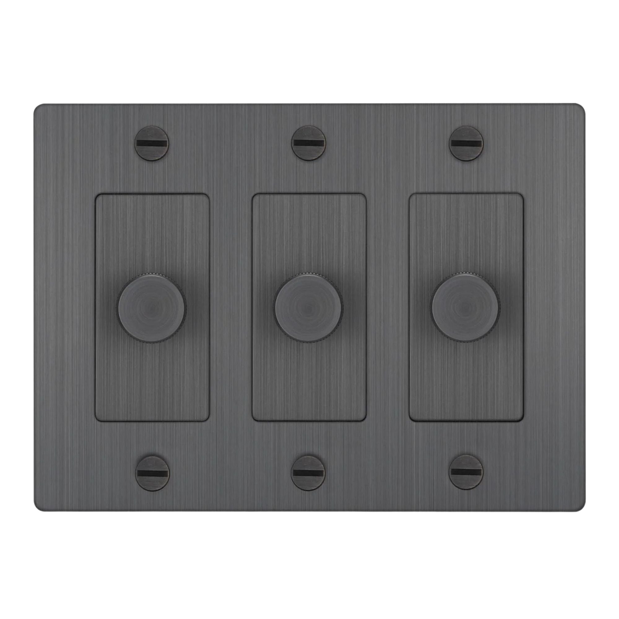 Buster + Punch NDK-094337 Cross 3-Gang LED Dimmer Without Logo, 250W, Rotary, Smoked Bronze