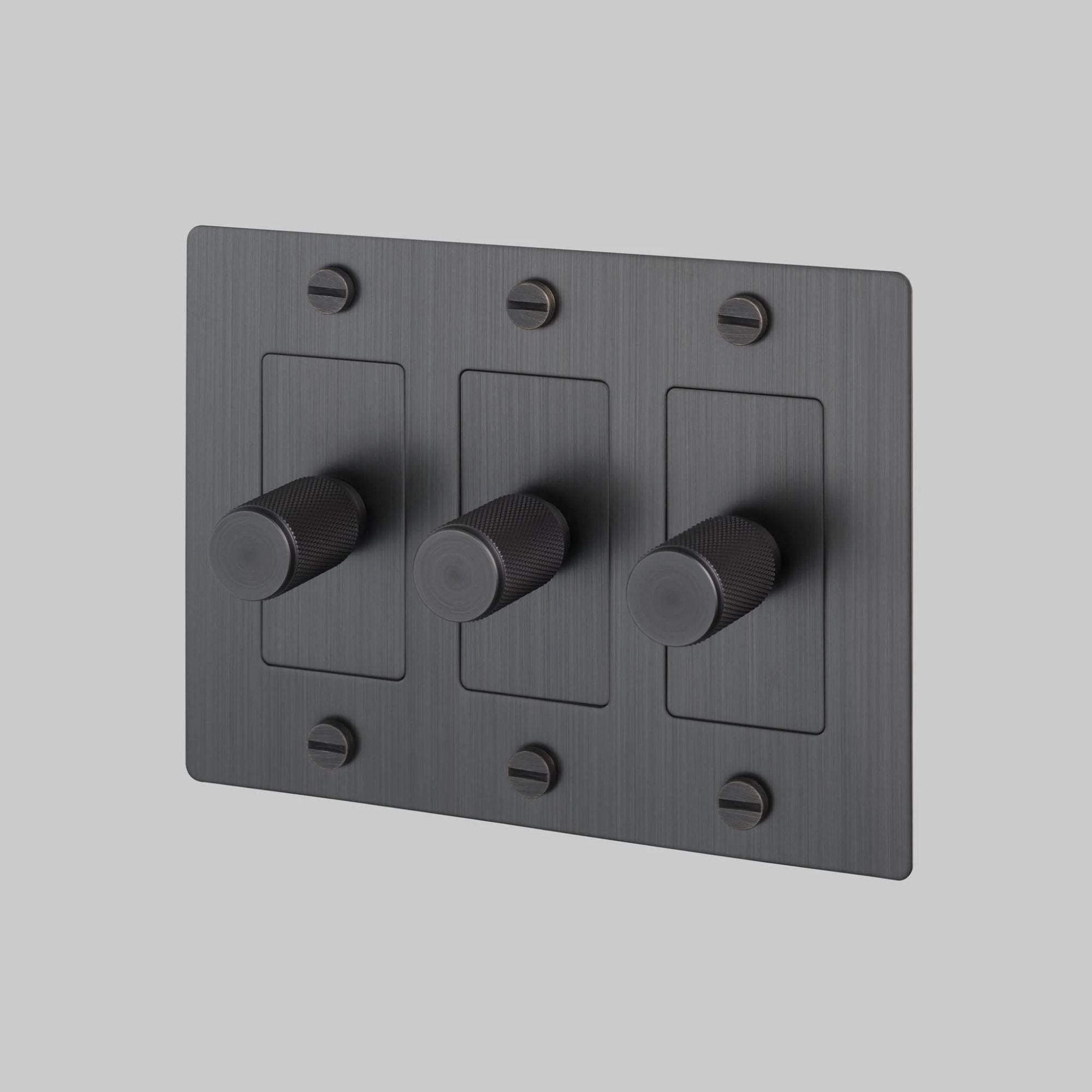 Buster + Punch NDK-094337 Cross 3-Gang LED Dimmer Without Logo, 250W, Rotary, Smoked Bronze