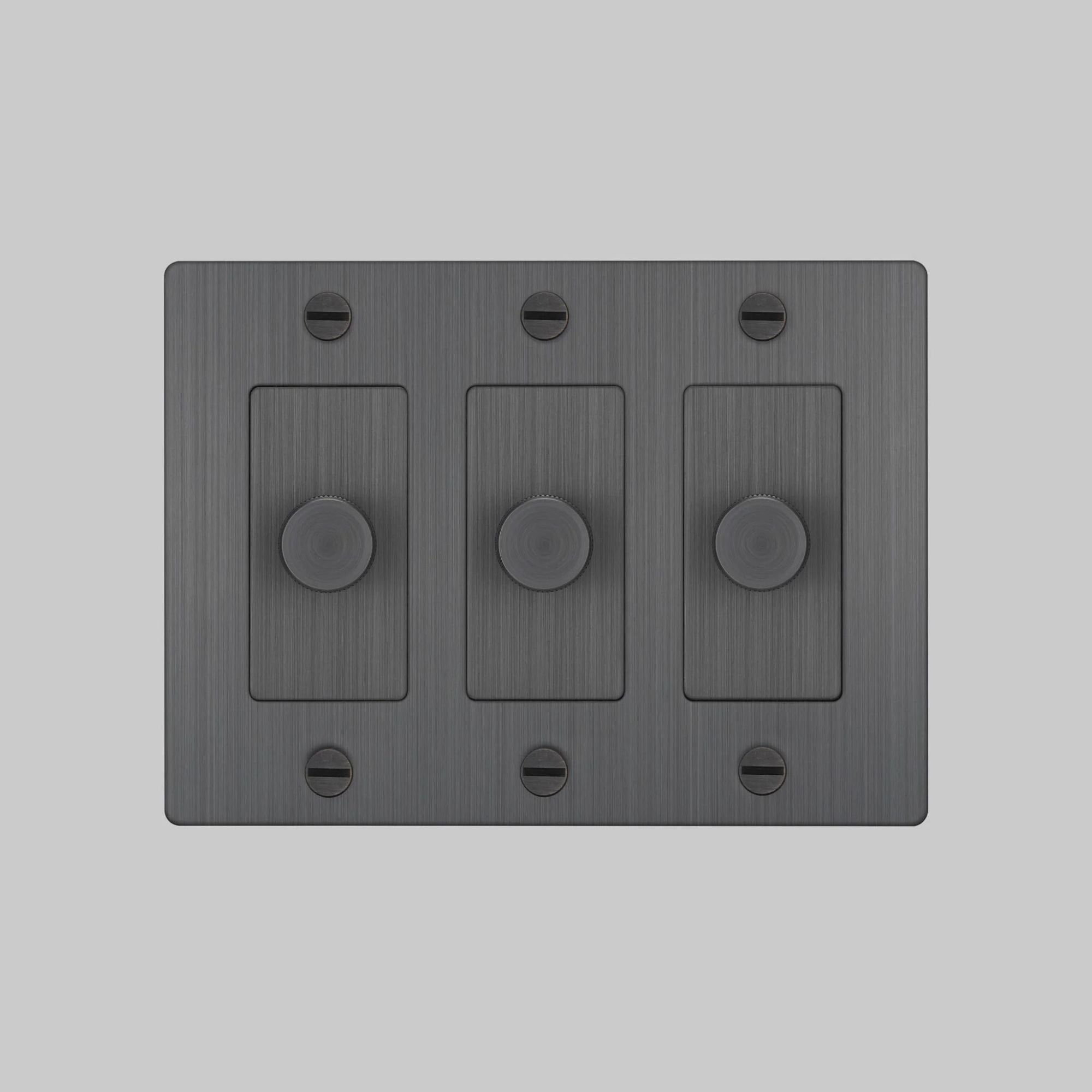 Buster + Punch NDK-094337 Cross 3-Gang LED Dimmer Without Logo, 250W, Rotary, Smoked Bronze