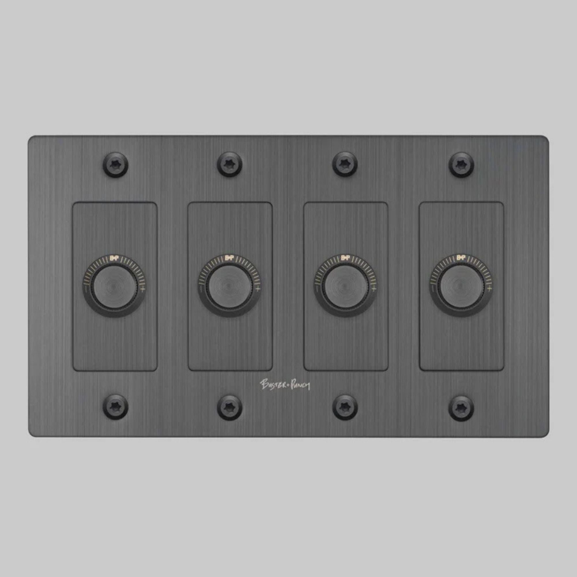 Buster + Punch NDK-094342 Linear 4-Gang LED Dimmer With Logo, Rotary, 250W, Smoked Bronze