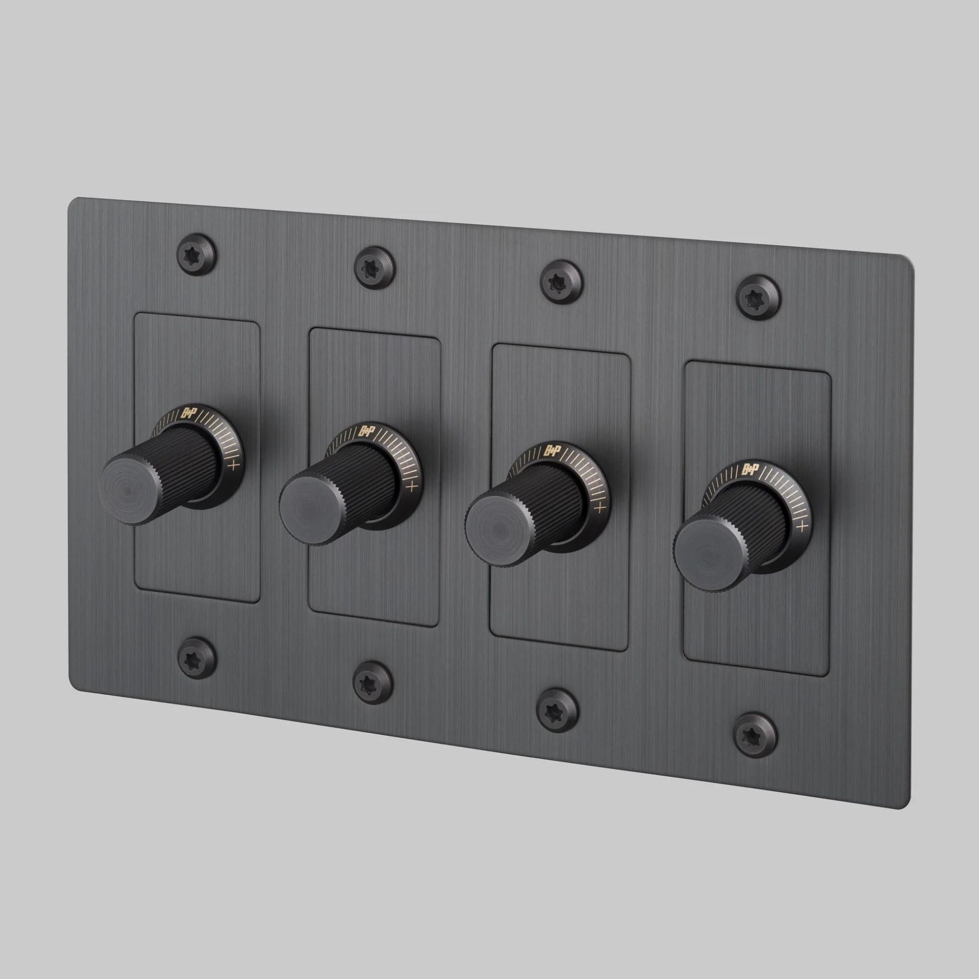 Buster + Punch NDK-094347 Linear 4-Gang LED Dimmer Without Logo, 250W, Rotary, Smoked Bronze