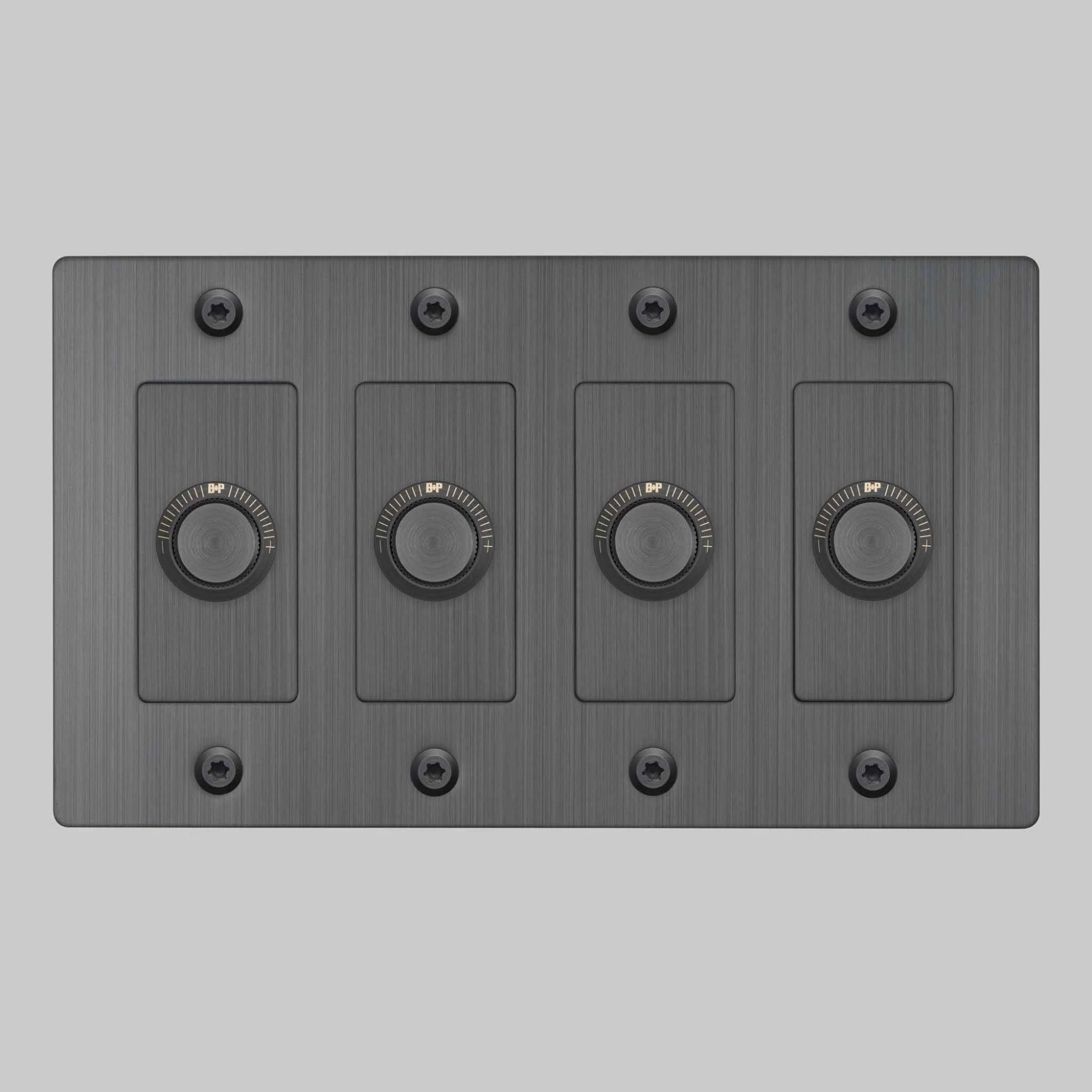 Buster + Punch NDK-094347 Linear 4-Gang LED Dimmer Without Logo, 250W, Rotary, Smoked Bronze