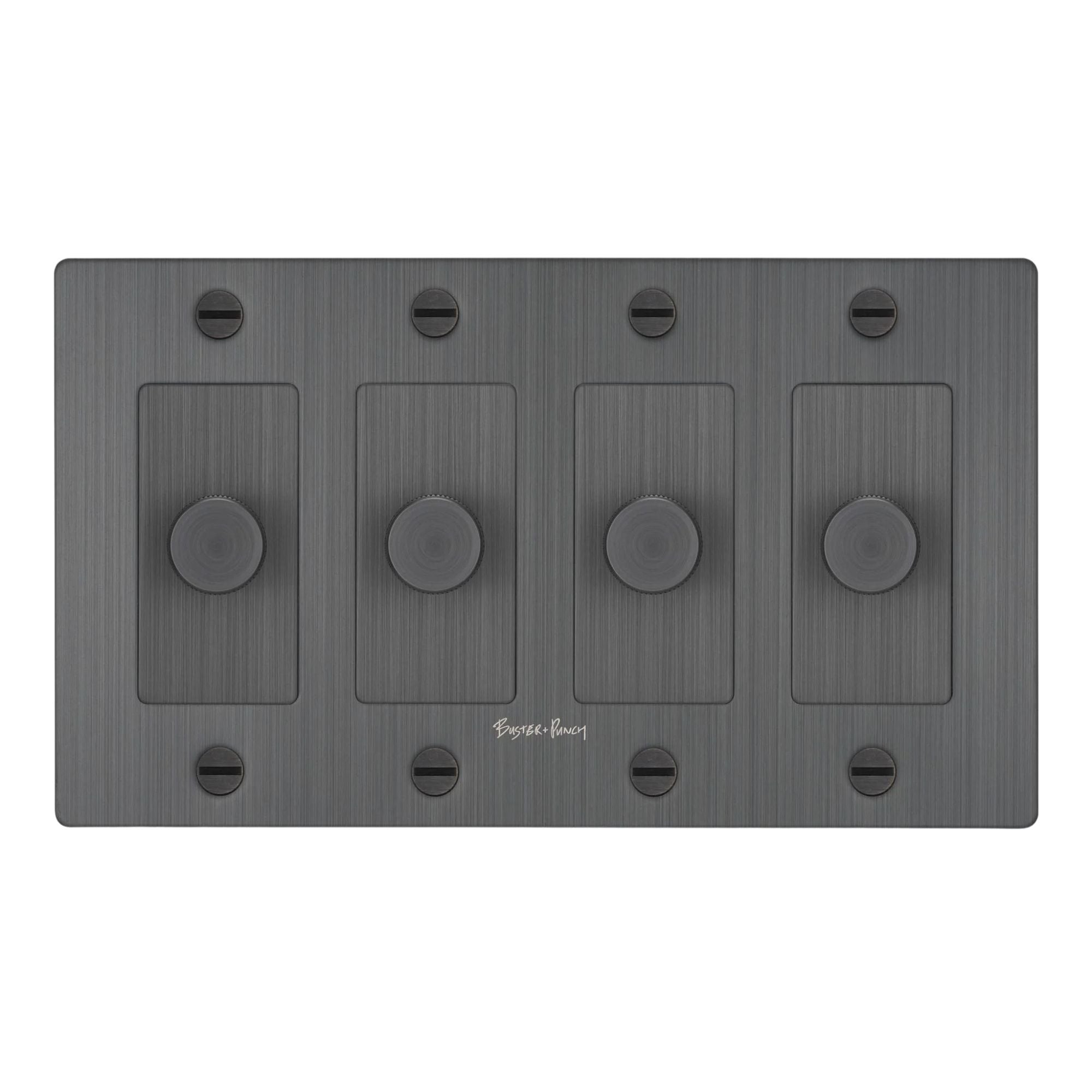 Buster + Punch NDK-094353 Cross 4-Gang LED Dimmer With Logo, 250W, Rotary, Smoked Bronze