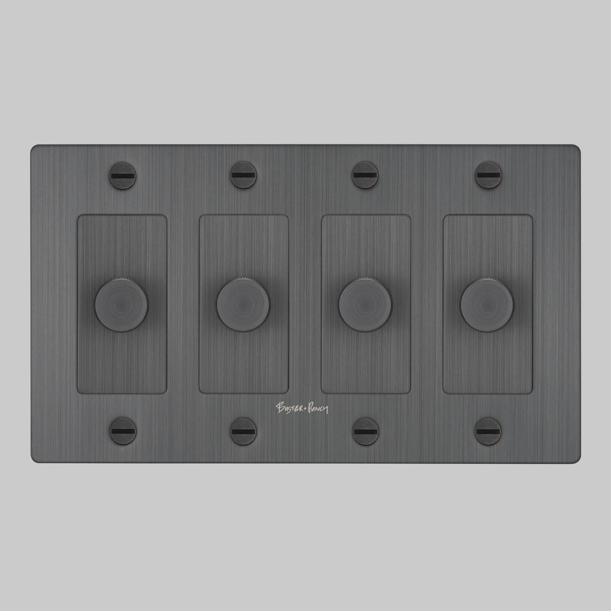 Buster + Punch NDK-094353 Cross 4-Gang LED Dimmer With Logo, 250W, Rotary, Smoked Bronze