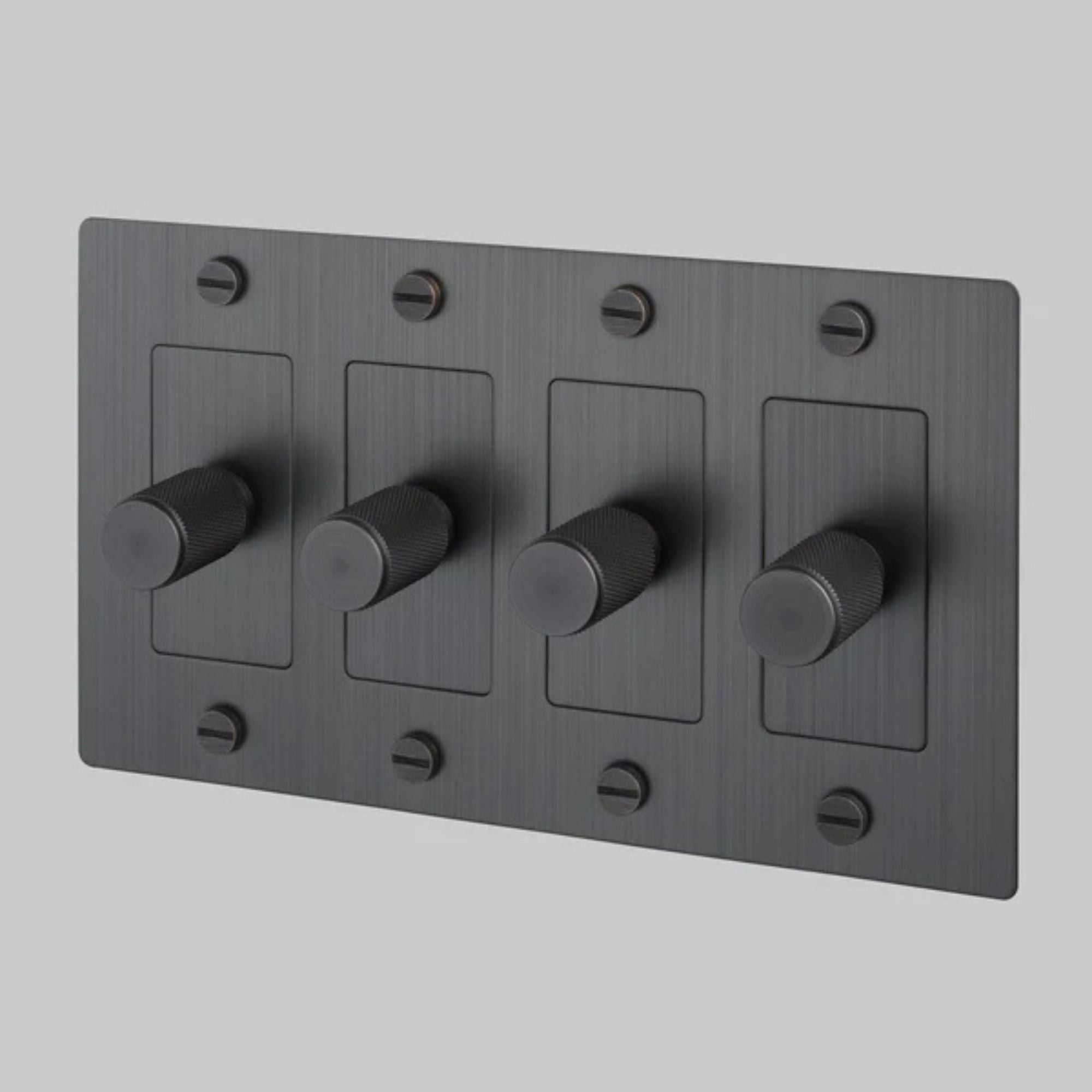 Buster + Punch NDK-094358 Cross 4-Gang LED Dimmer Without Logo, Rotary, 250W, Smoked Bronze