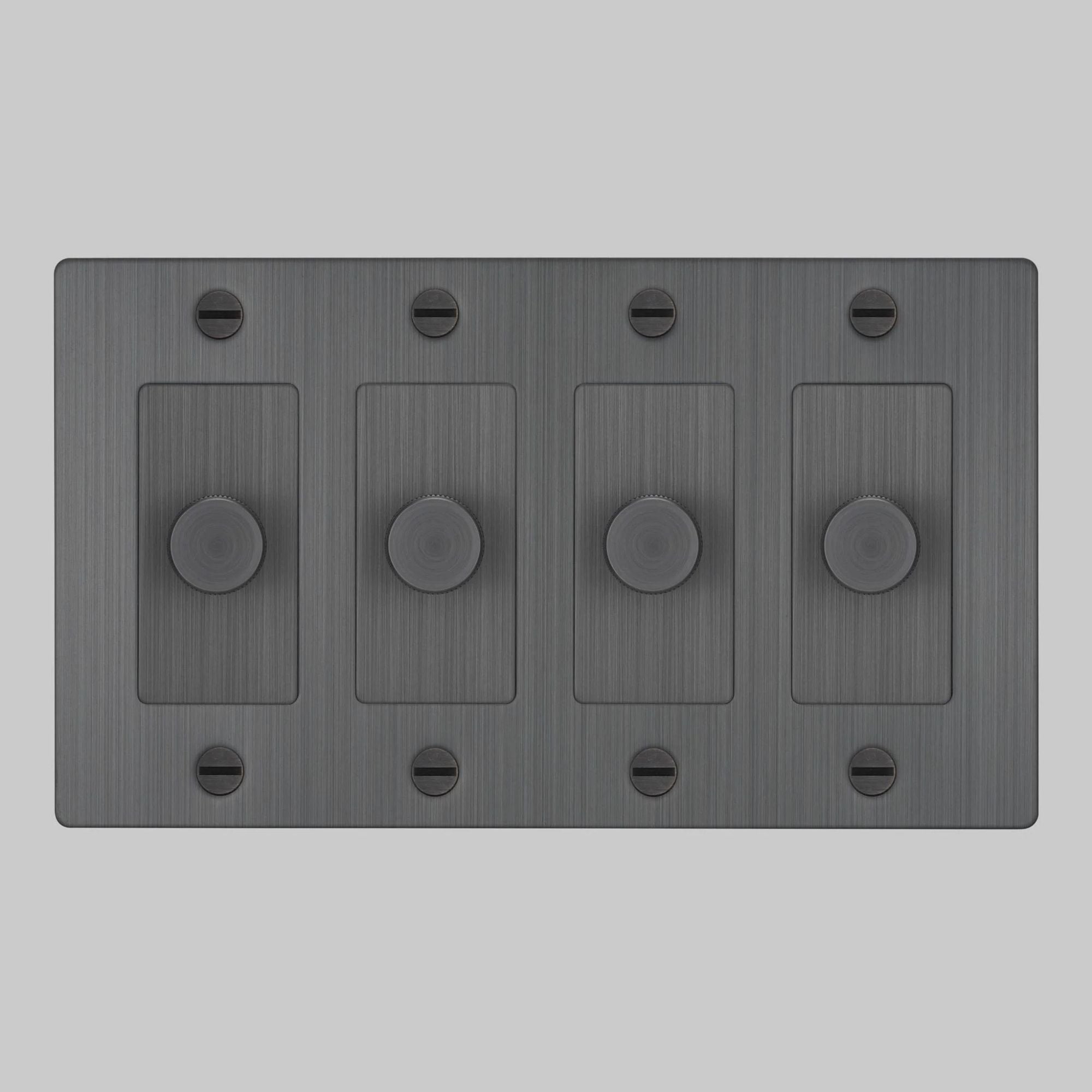 Buster + Punch NDK-094358 Cross 4-Gang LED Dimmer Without Logo, Rotary, 250W, Smoked Bronze