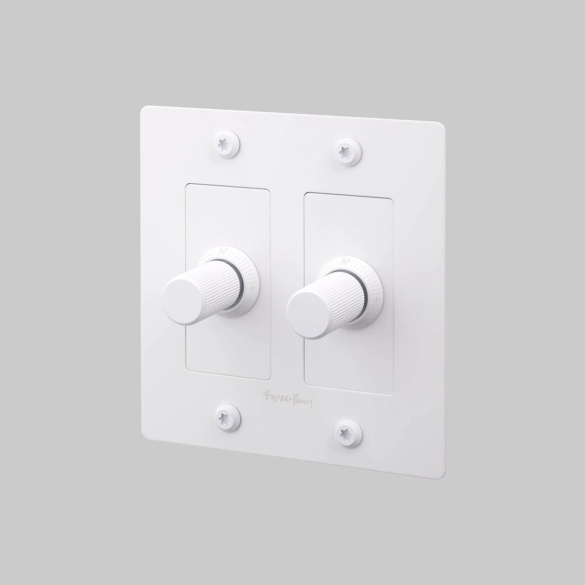 Buster + Punch NDK-144304 Linear 2-Gang LED Dimmer With Logo, 250W, Rotary, White