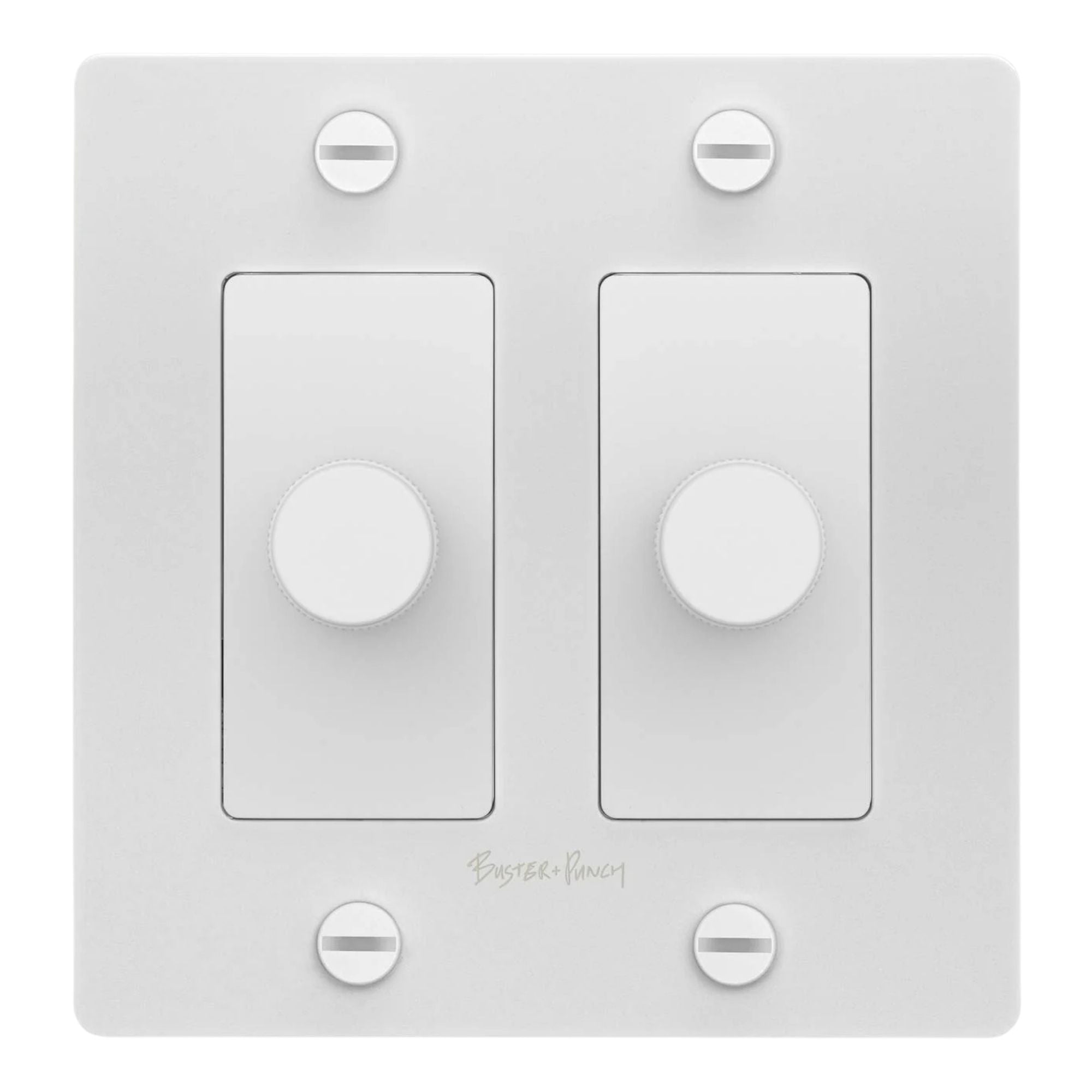 Buster + Punch NDK-144314 Cross 2-Gang LED Dimmer With Logo, 250W, Rotary, White