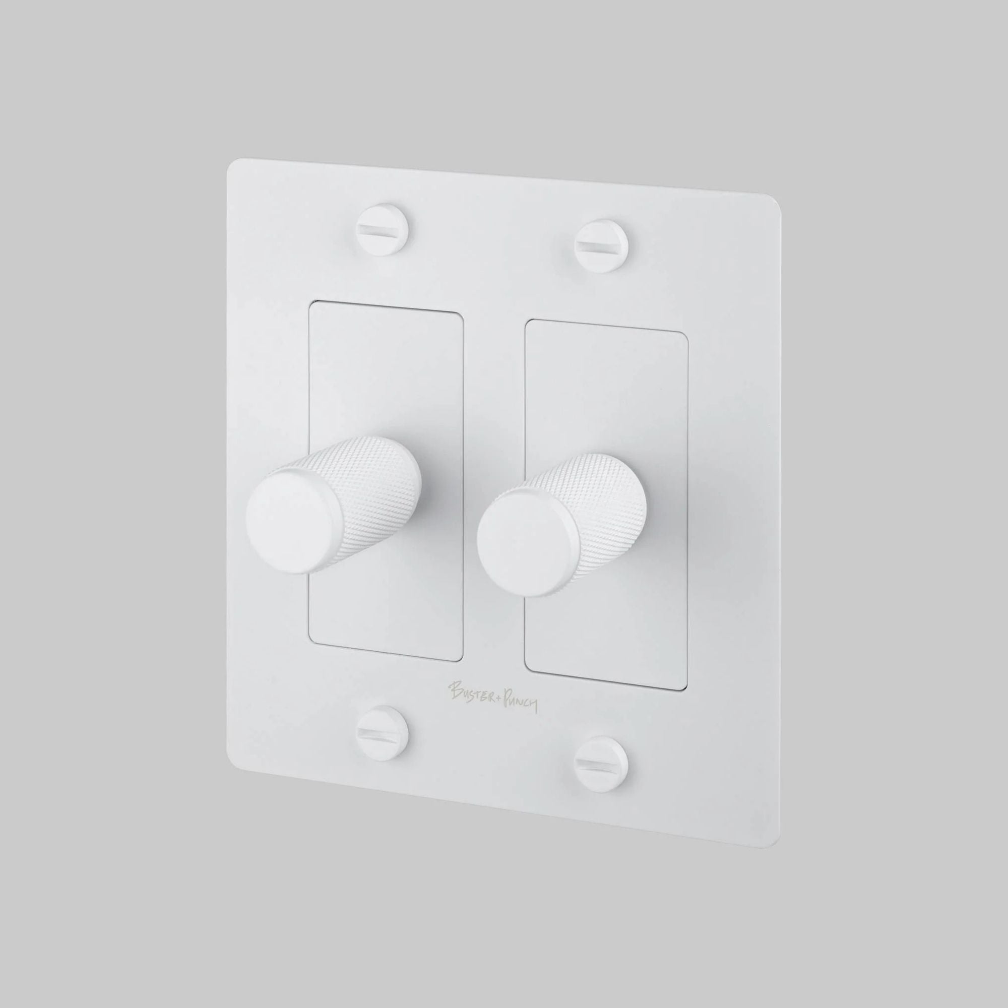 Buster + Punch NDK-144314 Cross 2-Gang LED Dimmer With Logo, 250W, Rotary, White