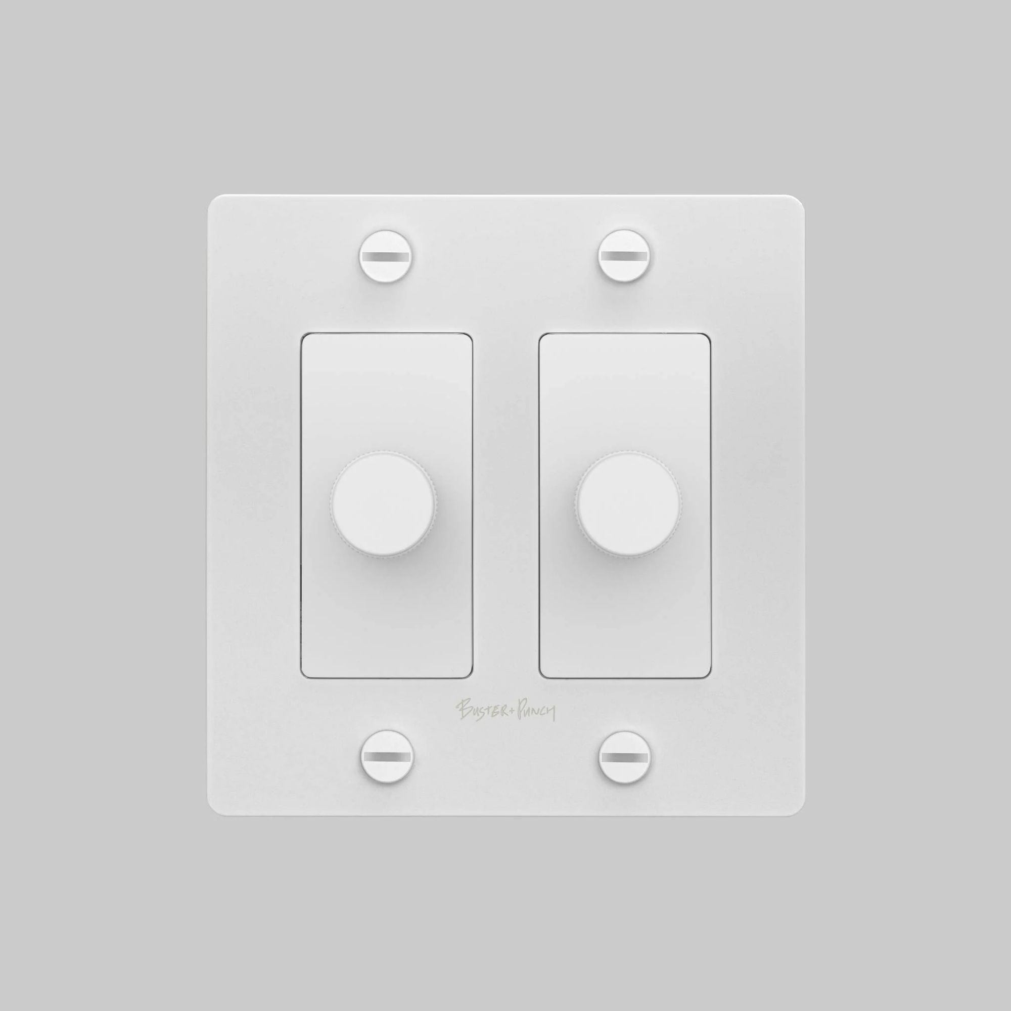 Buster + Punch NDK-144314 Cross 2-Gang LED Dimmer With Logo, 250W, Rotary, White
