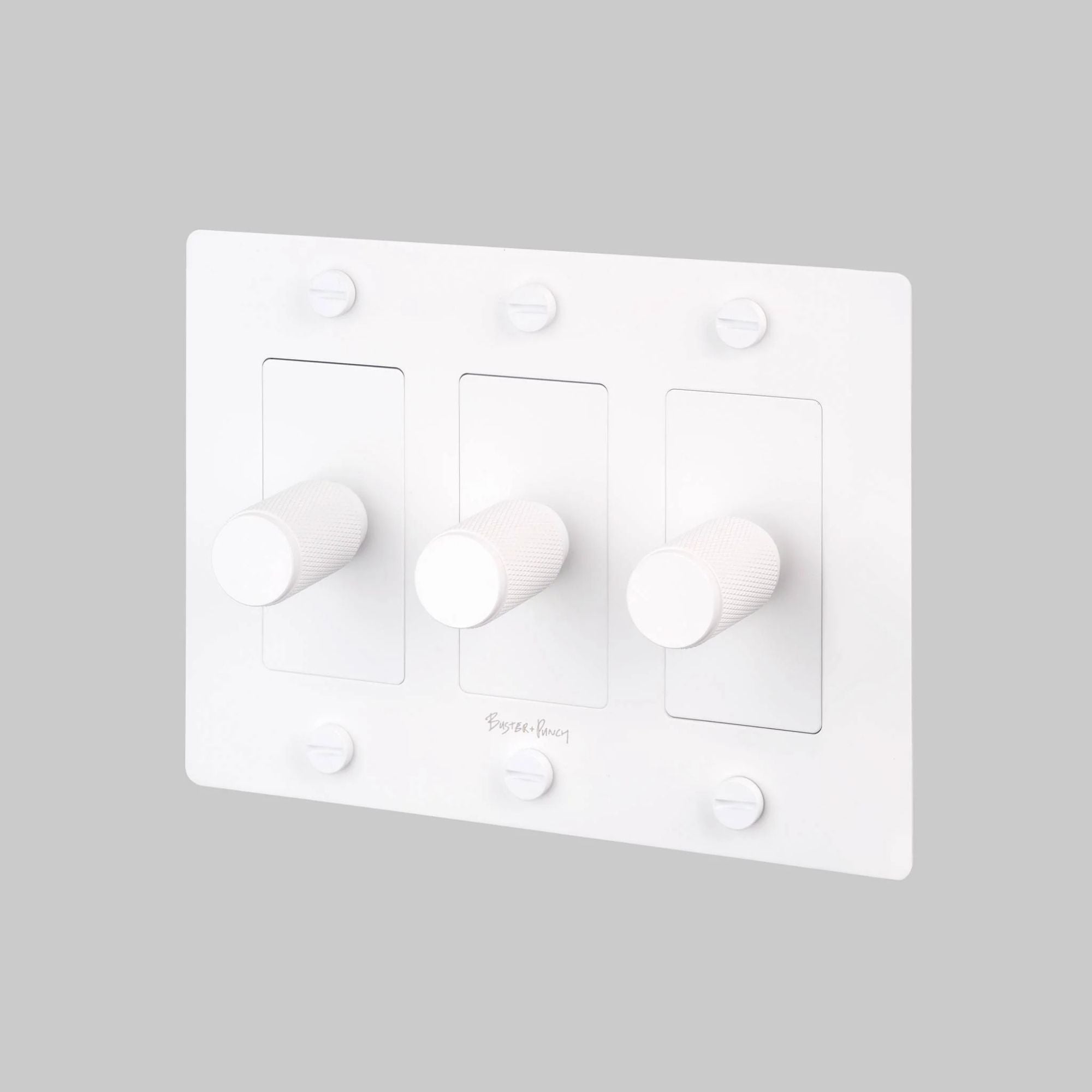 Buster + Punch NDK-144324 Linear 3-Gang LED Dimmer With Logo, 250W, Rotary, White