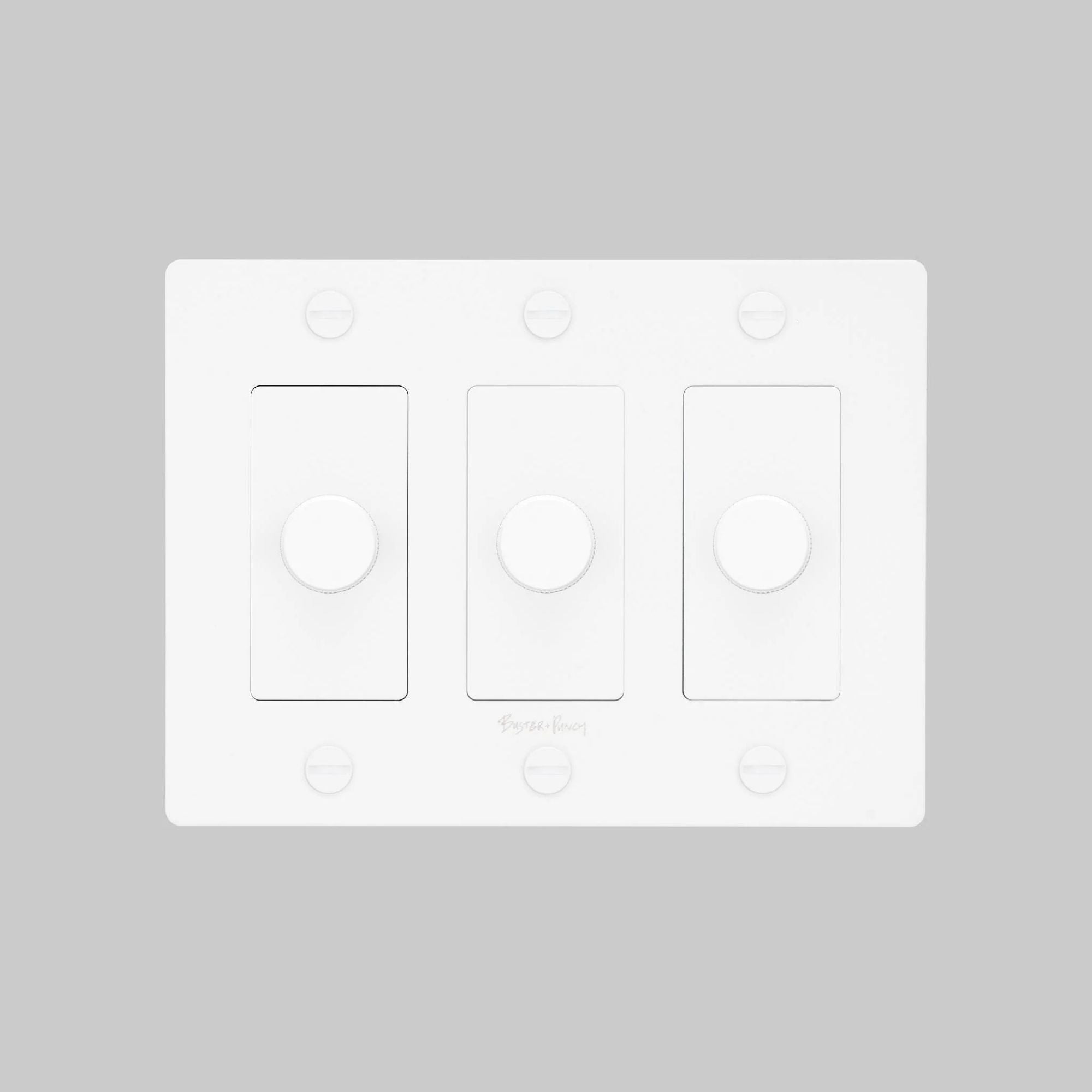 Buster + Punch NDK-144324 Linear 3-Gang LED Dimmer With Logo, 250W, Rotary, White