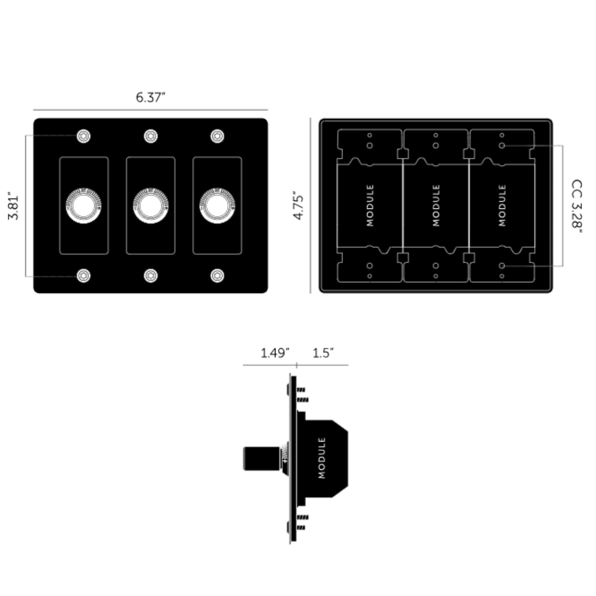 Buster + Punch NDK-144324 Linear 3-Gang LED Dimmer With Logo, 250W, Rotary, White