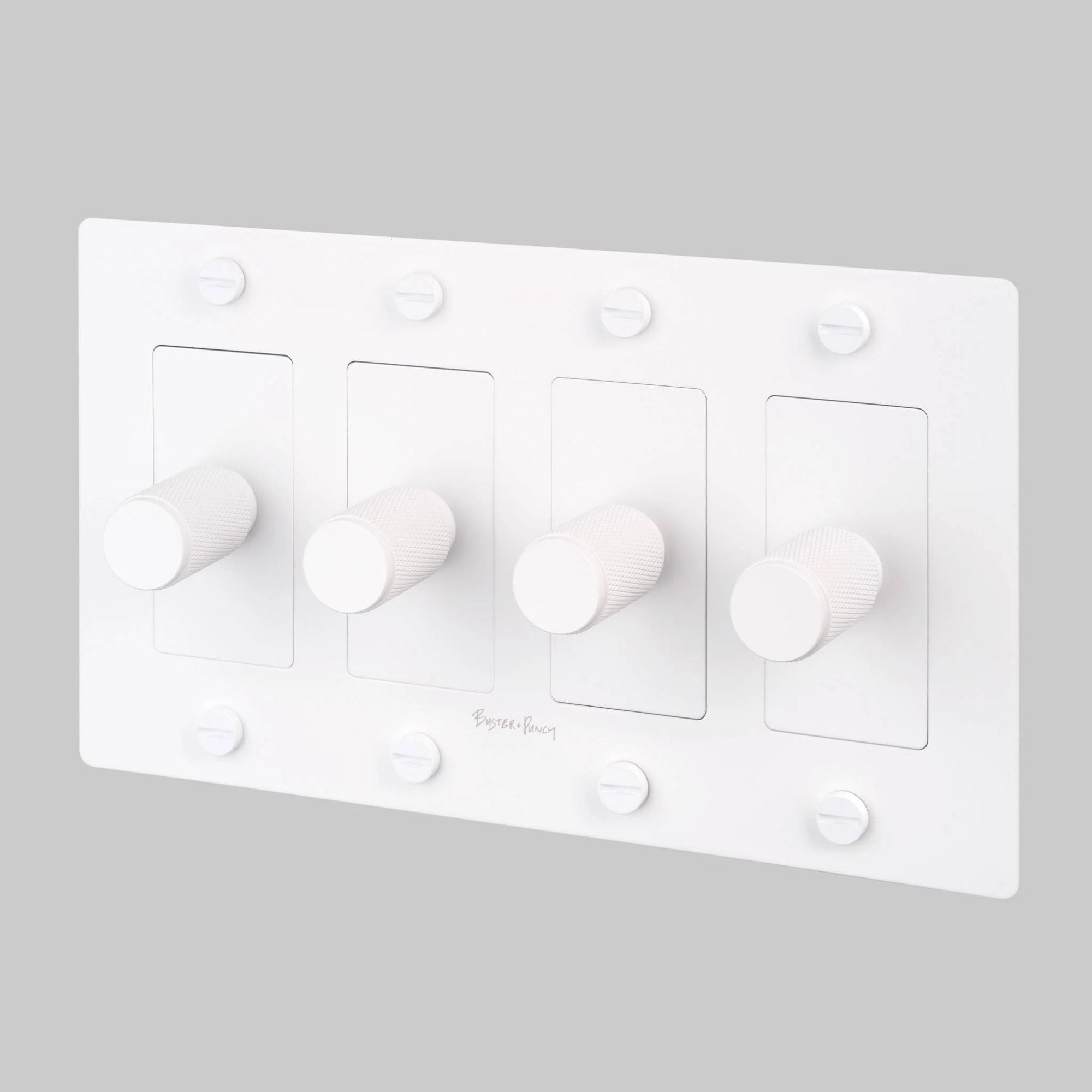 Buster + Punch NDK-144355 Cross 4-Gang LED Dimmer With Logo, Rotary, 250W, White