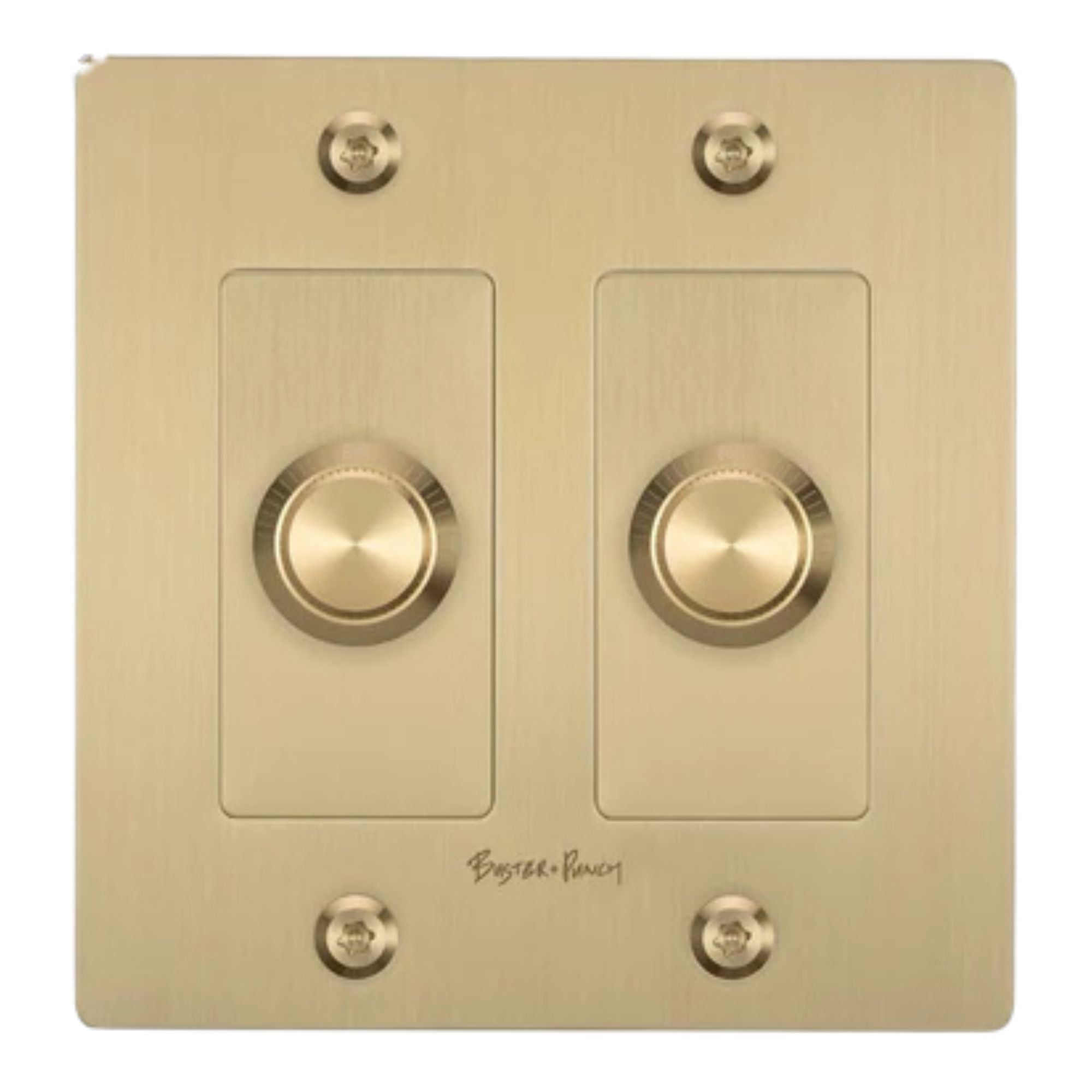 Buster + Punch NDK-424301 Linear 2-Gang LED Dimmer With Logo, 250W, Rotary, Brass