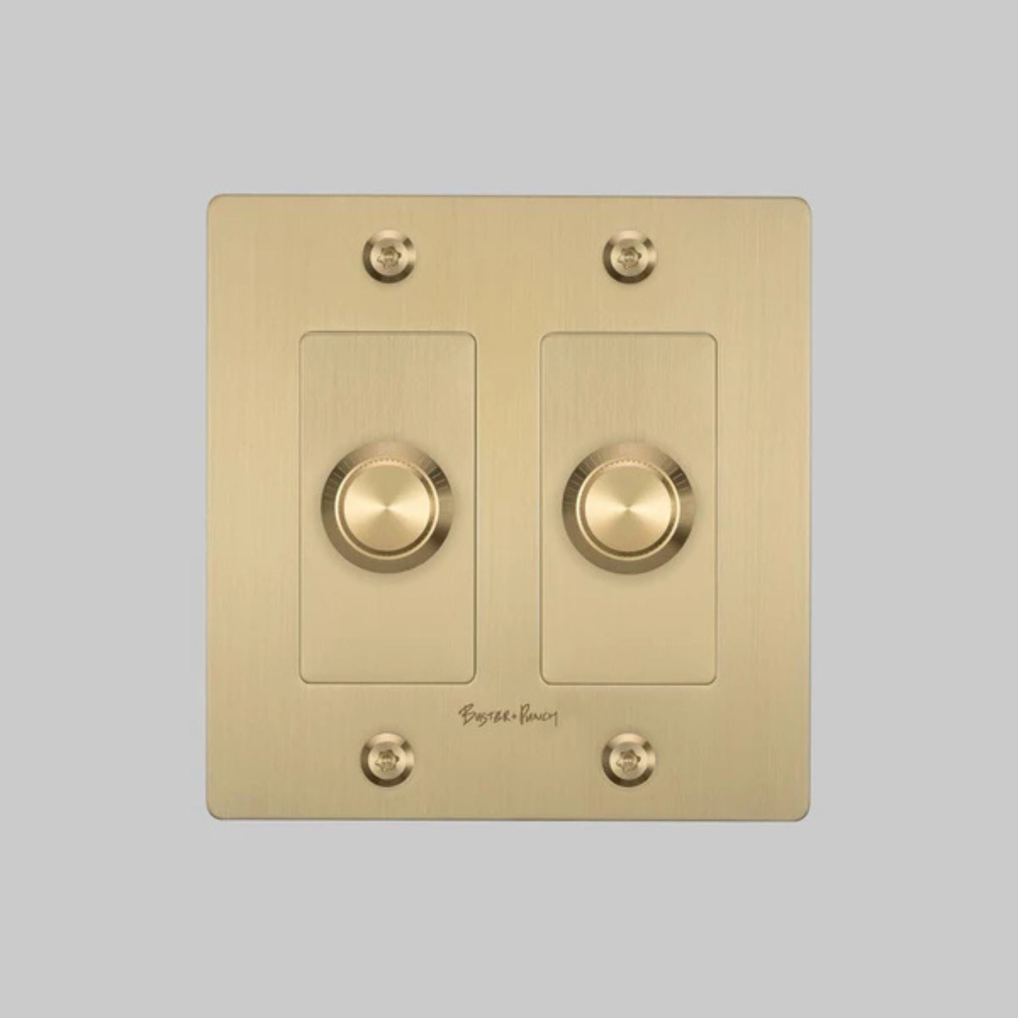 Buster + Punch NDK-424301 Linear 2-Gang LED Dimmer With Logo, 250W, Rotary, Brass